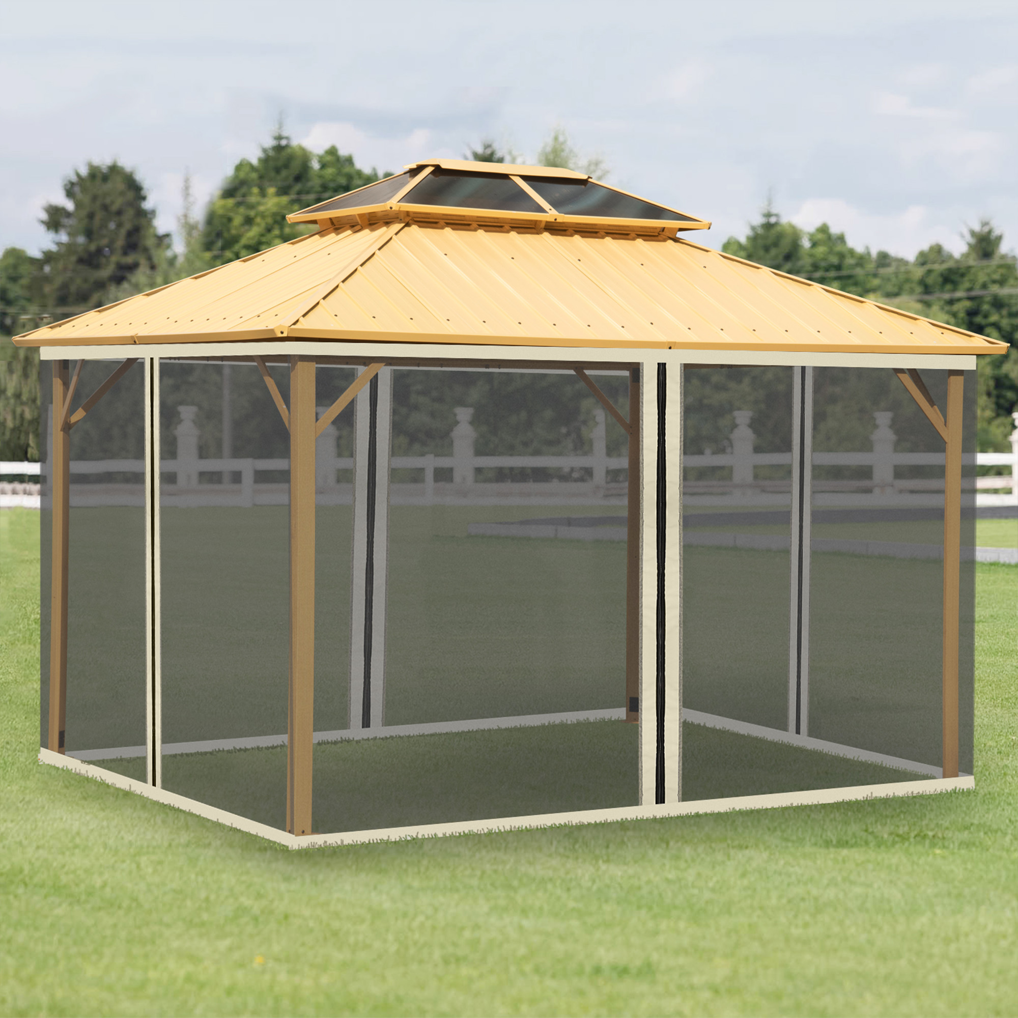 Ersatz-Netzvorhang für 3 x 4 m Gartenpavillons, Fliegennetz, mit Reißverschlüssen, Polyester, Schwarz
