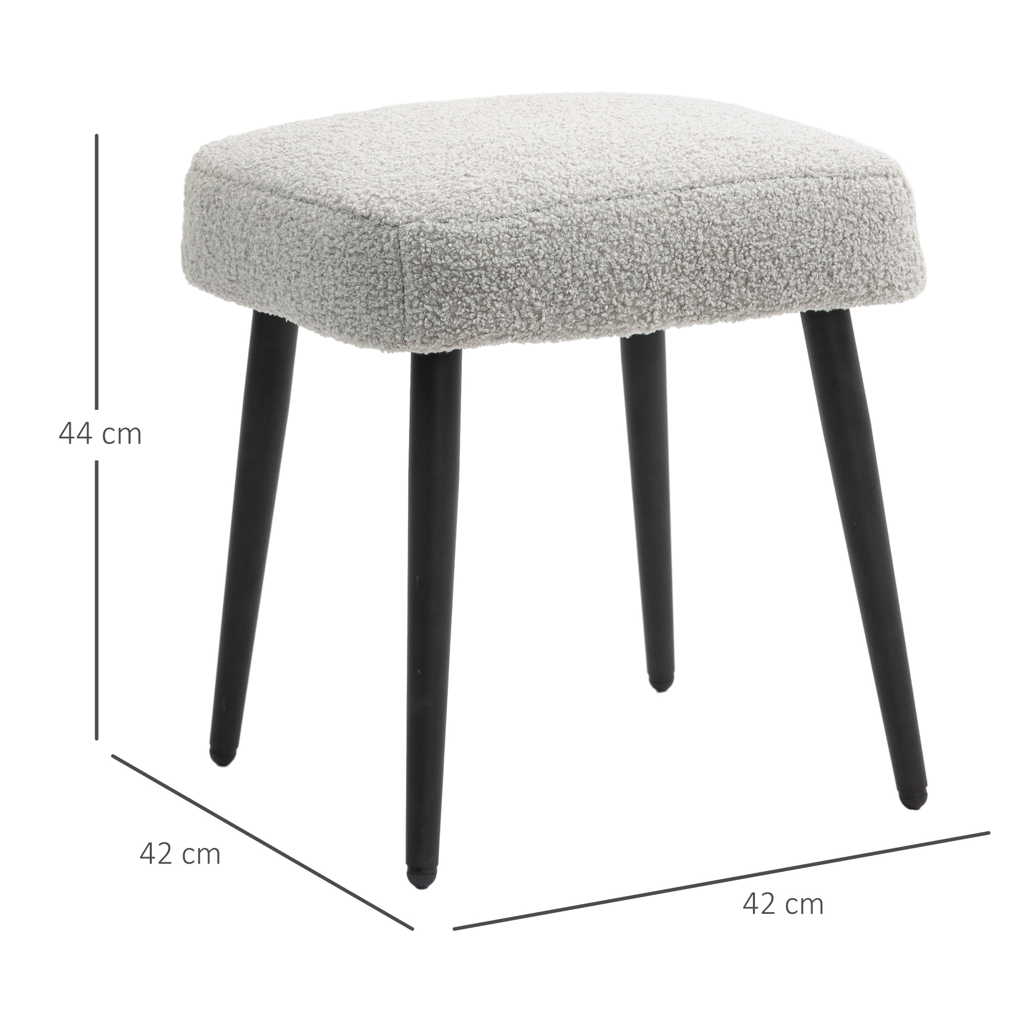 Hocker, Fußstütze, gepolsterter Sitz, Kaschmir-Optik, Stahlbeine, 42 x 42 x 44 cm, Hellgrau
