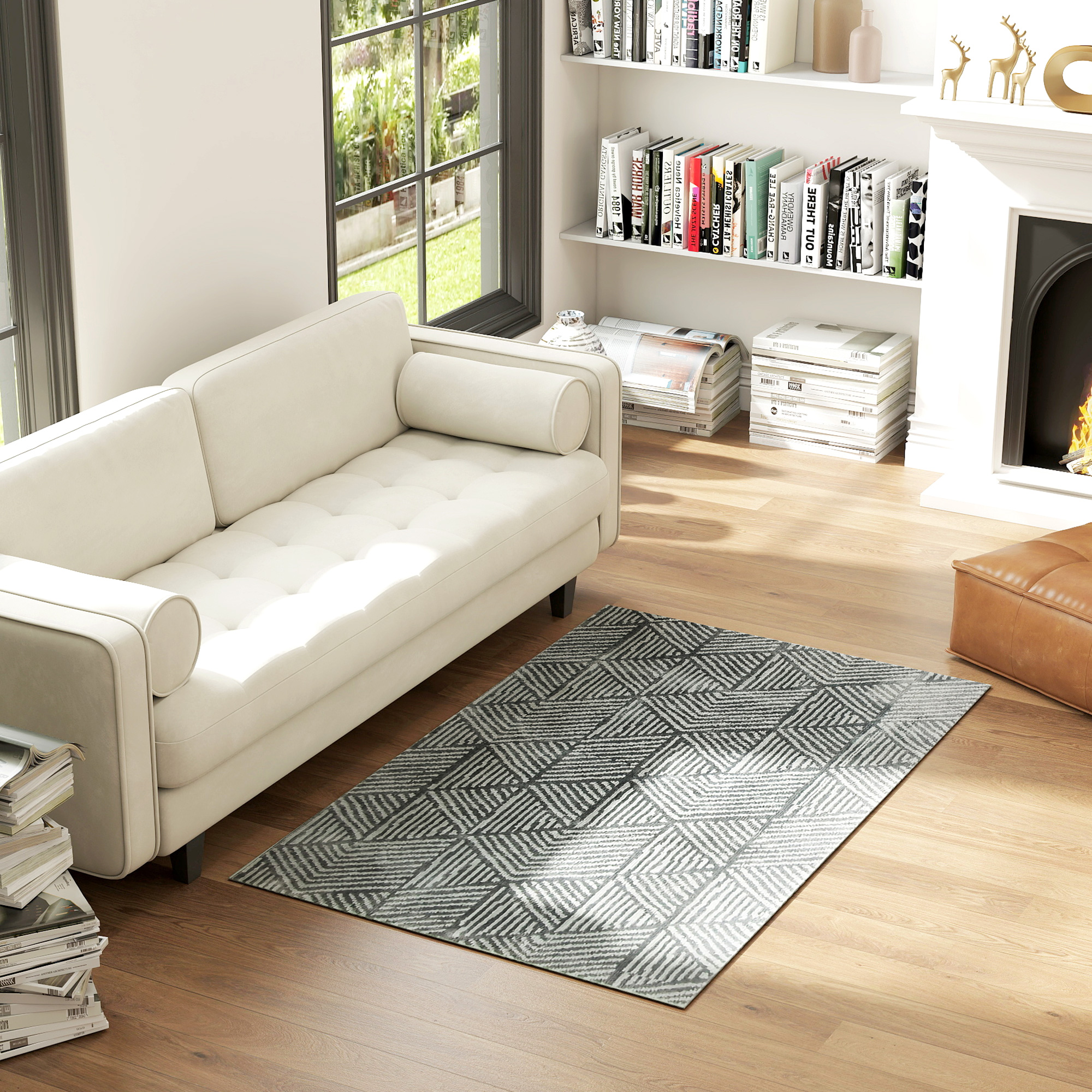 Teppich Wohnzimmerteppich im Modern Stil, waschbar Flächenteppich 150 x 80 cm Dunkelgrau