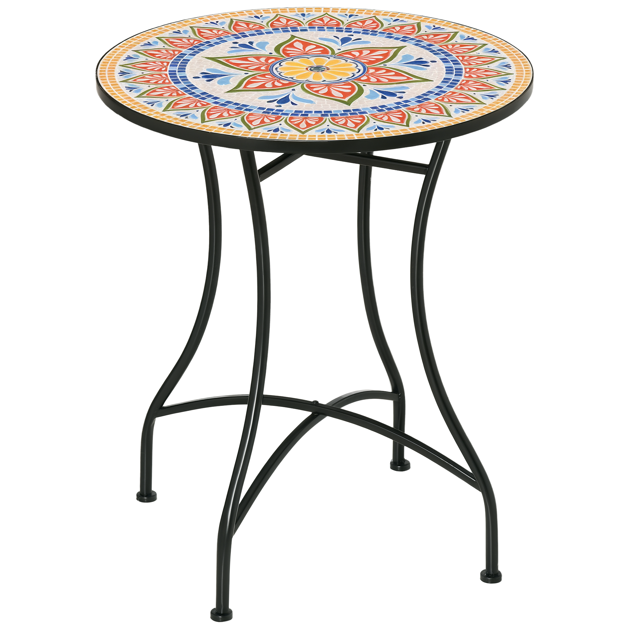 Gartentisch Ø60 cm, Wetterfest Balkontisch aus Metall, Esstisch Outdoor, Campingtisch Beistelltisch, rund Terrassentisch für Garten Terrasse Balkon Rot+Blau+Weiß