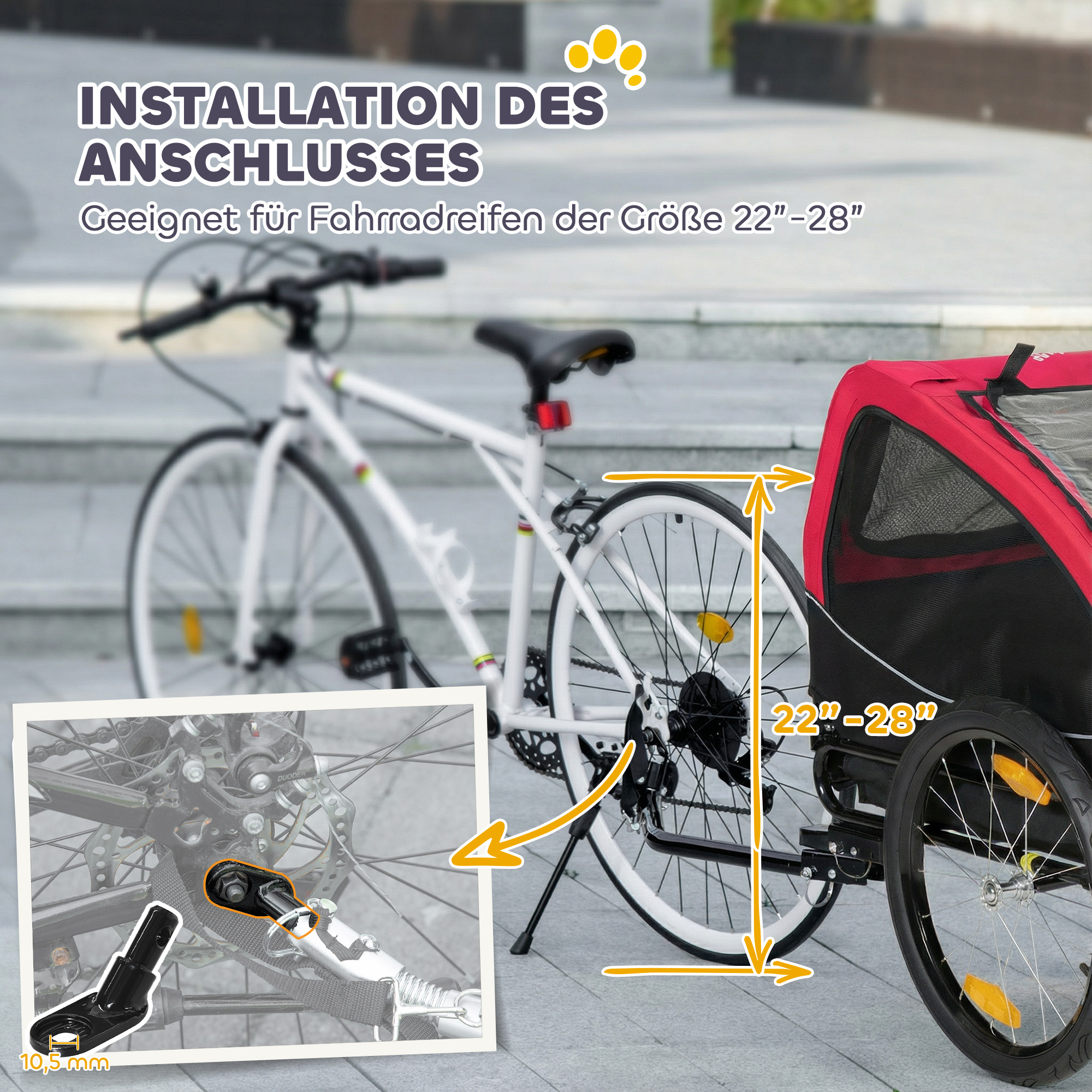 Hundeanhänger Faltbar mit Reflektoren Mesh-Fenster Rädern Tür Sicherheitsflagge für Hunde bis 20 kg 138x70x89 cm Rot