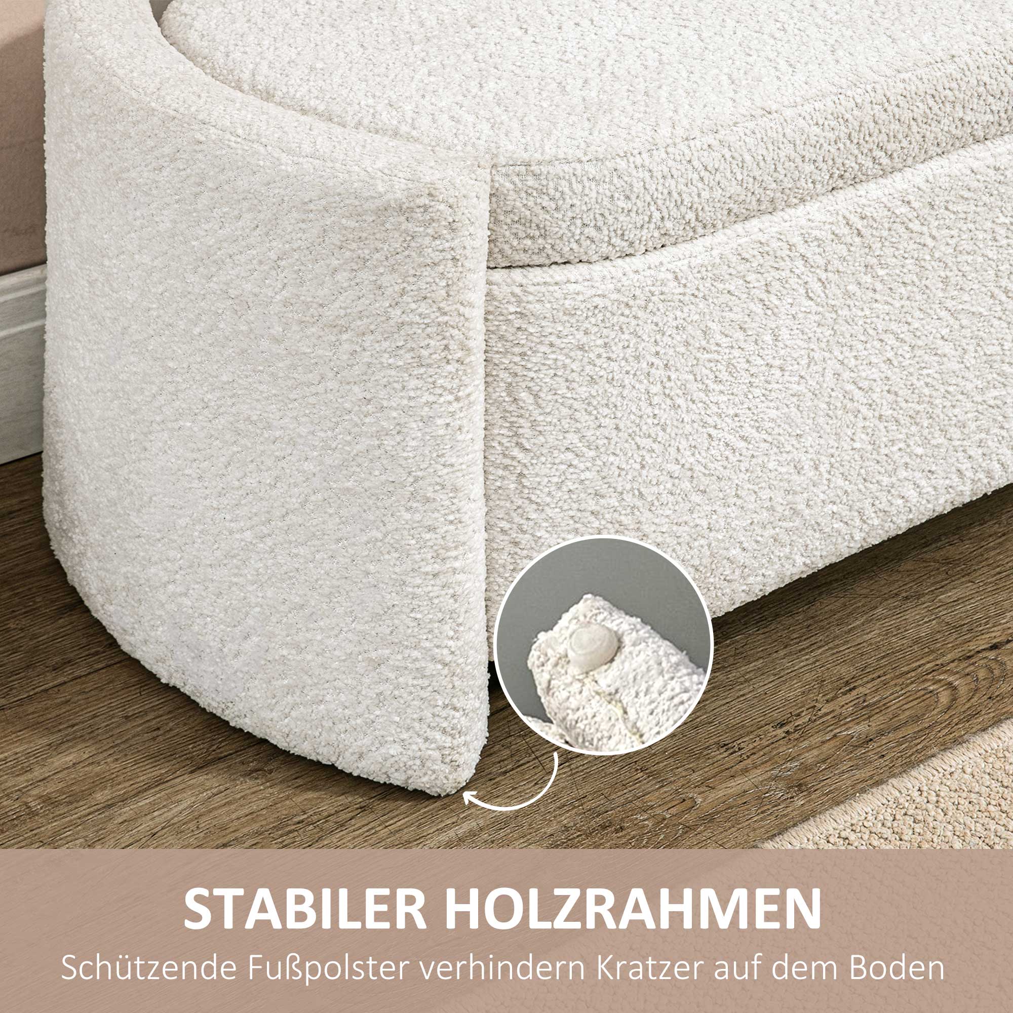 Sitzbank mit Stauraum Flurbank Schuhbank, gepolstert,  105 cm x 44 cm x 45,5 cm. Creme/Beige