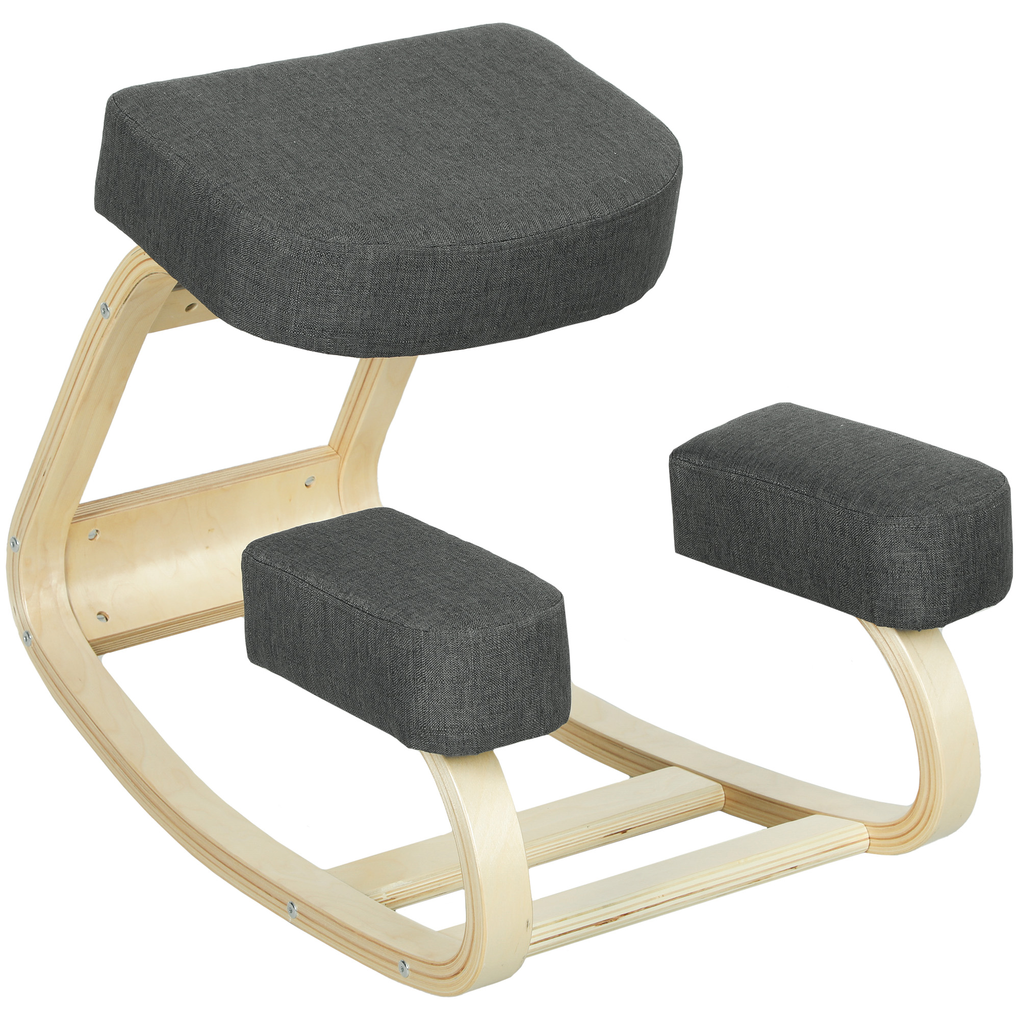 Kniestuhl, ergonomischer Sitzhocker, Polsterhocker für gesunde Sitzhaltung, Birkenholz, 120 kg belastbar, Dunkelgrau
