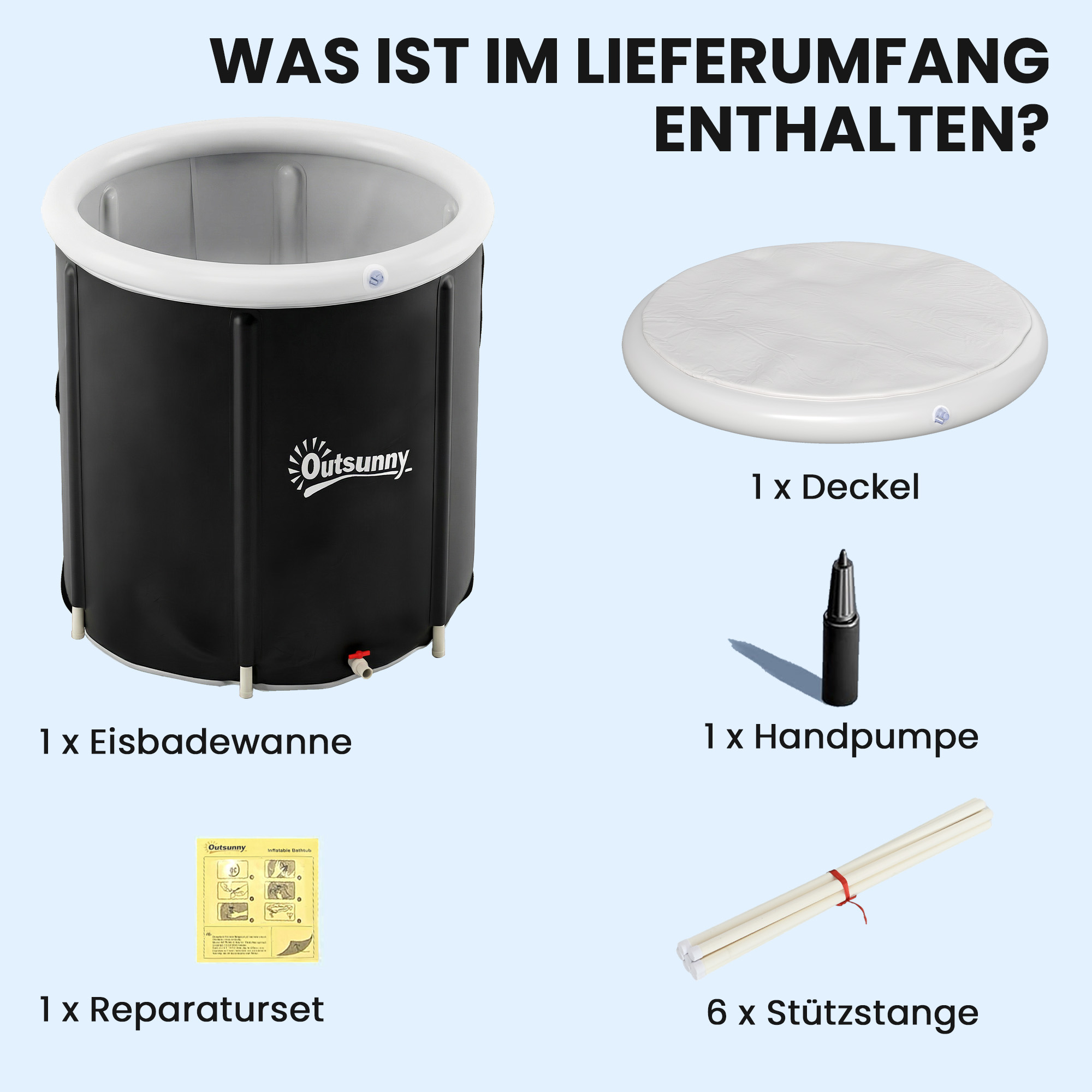 Eisbad Ø78 cm faltbare Eisbadewanne aufblasbare tragbare Eistonne 280L mit 3 Isolierschichten Abdeckung, Schwarz