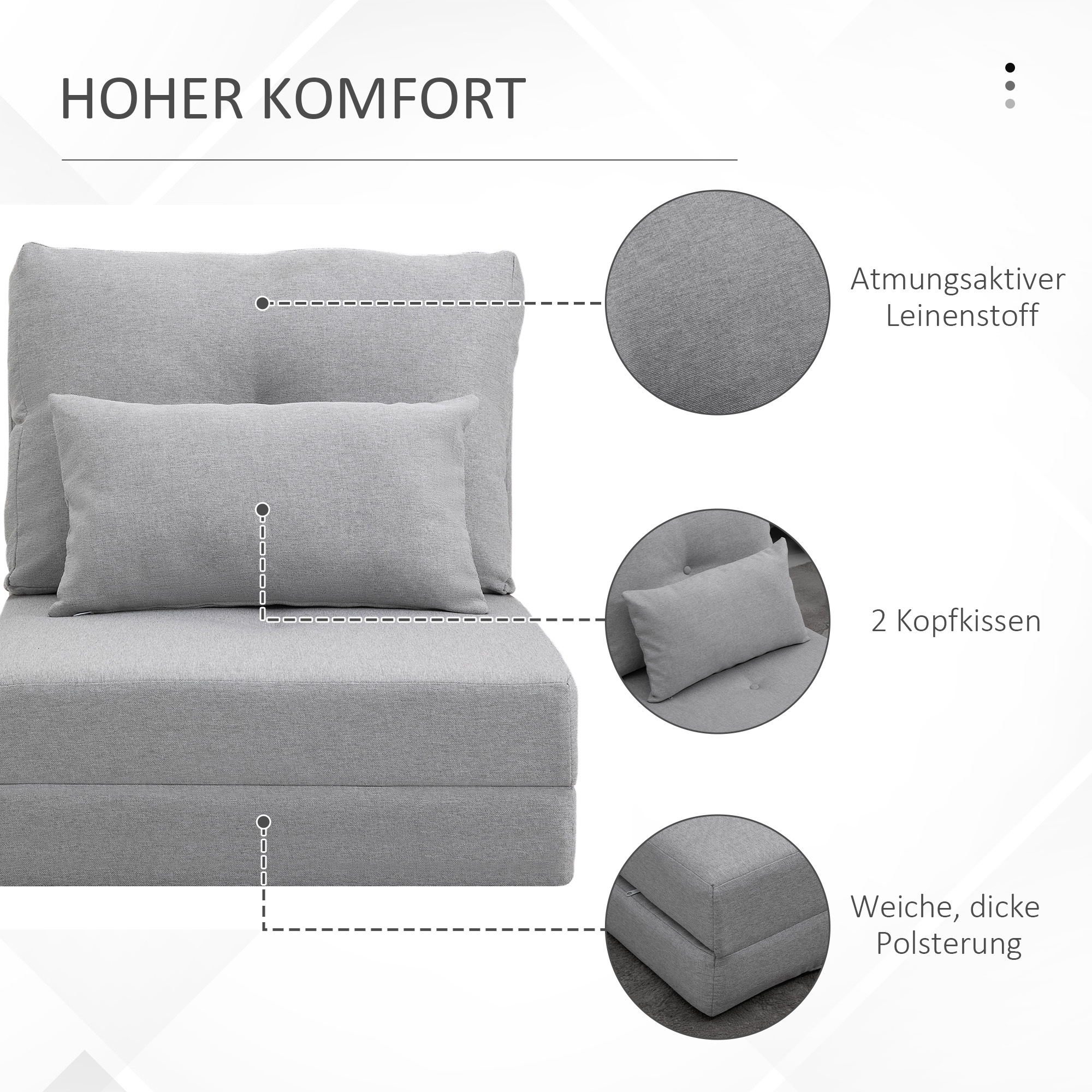 Bodensessel Klappmatratze Schlafmatte, 2-in-1-Design, abnehmbares Kissen, 60 x 80 x 56 cm, Grau