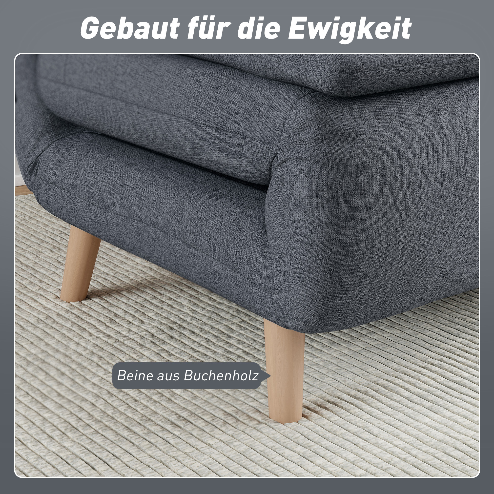 3-in-1 Schlafsessel mit Bett-Funktion, Liegesessel, verstellbare Rückenlehne, Buchenholzbeine, Kissen, Grau