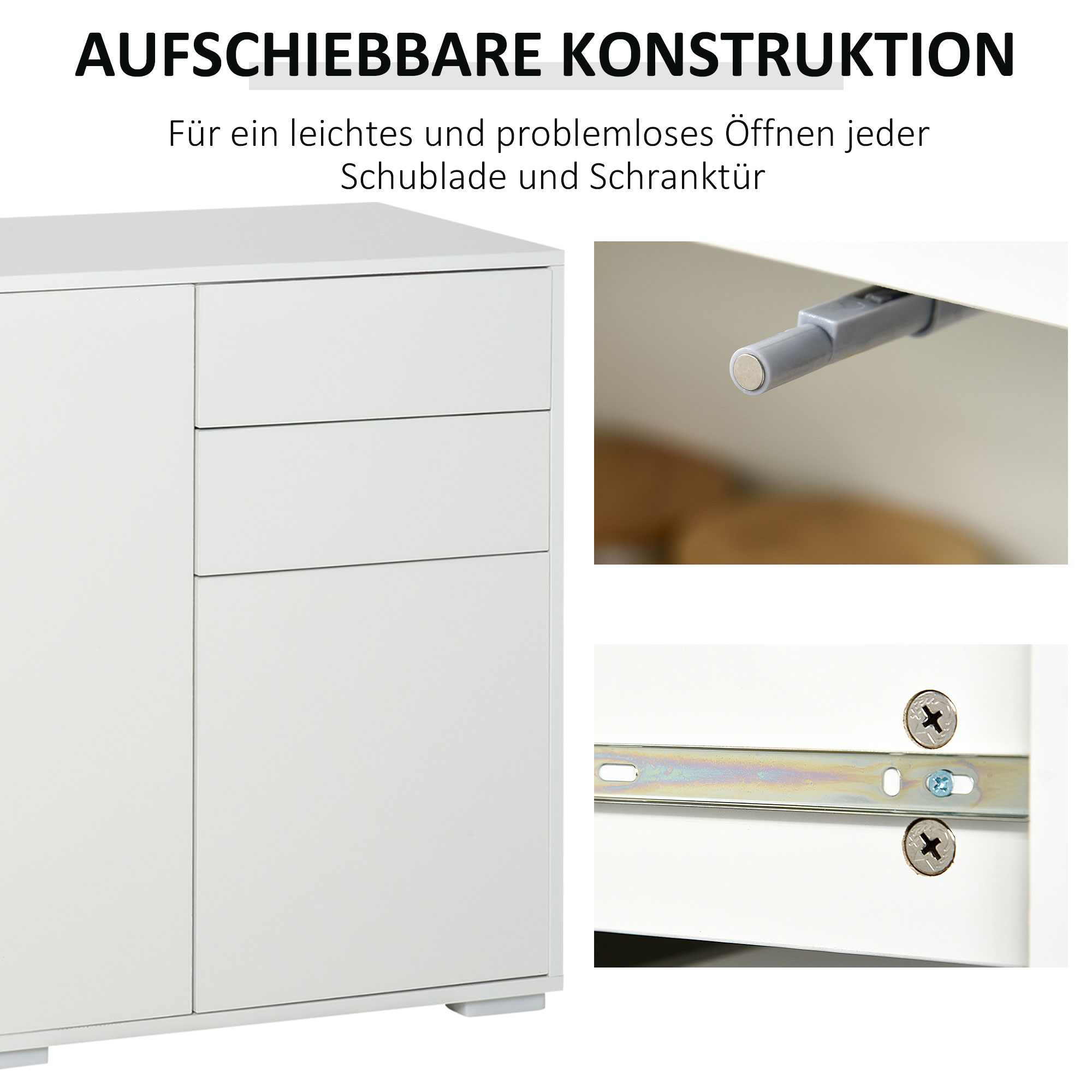 Sideboard Kommode Anrichte, 2 Schubladen, Push-Click, 117 cm x 36 cm x 74 cm, Weiß