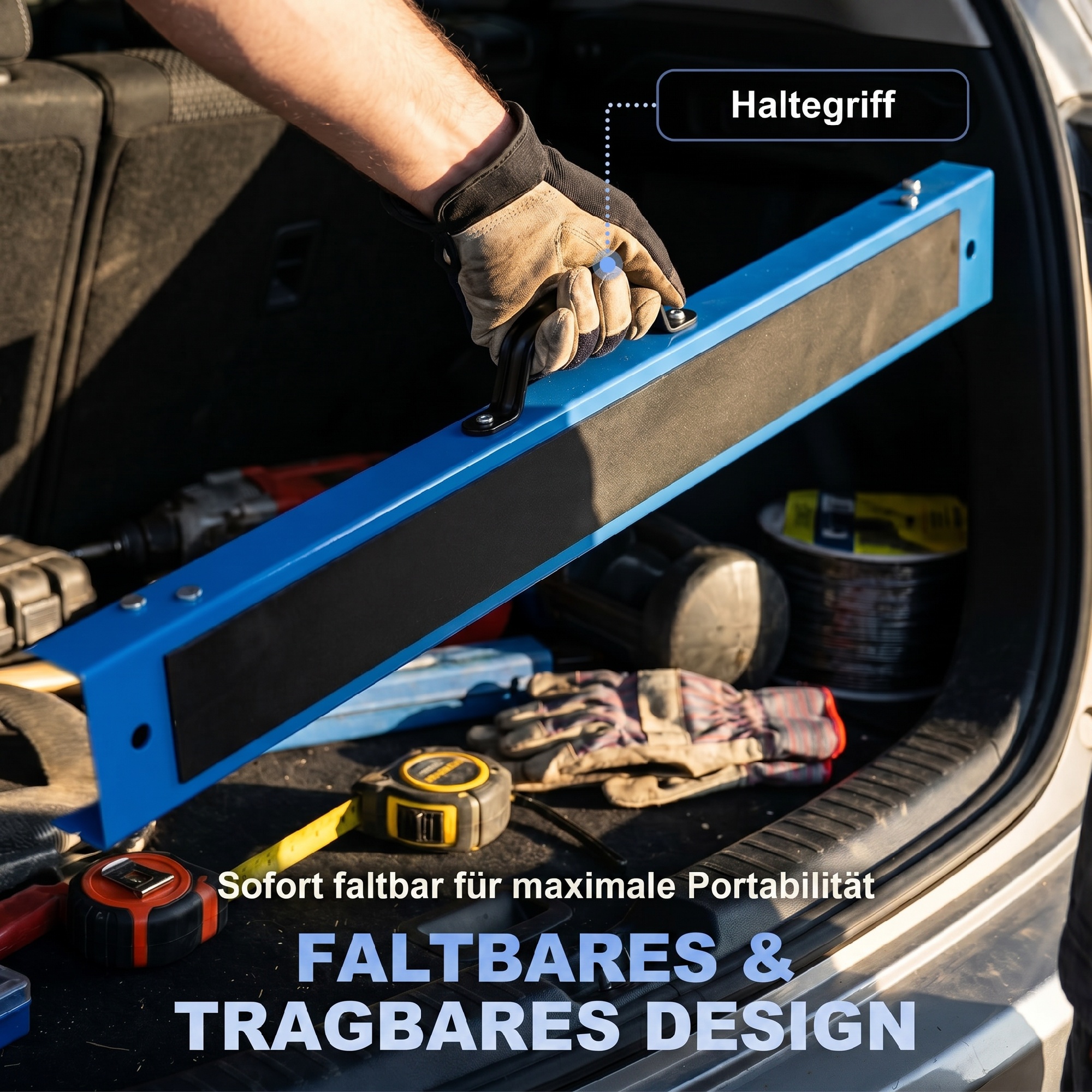 Set aus 2 robusten, klappbaren Sägeböcken aus Metall für Schreinerarbeiten und DIY-Projekte, Blau und Schwarz
