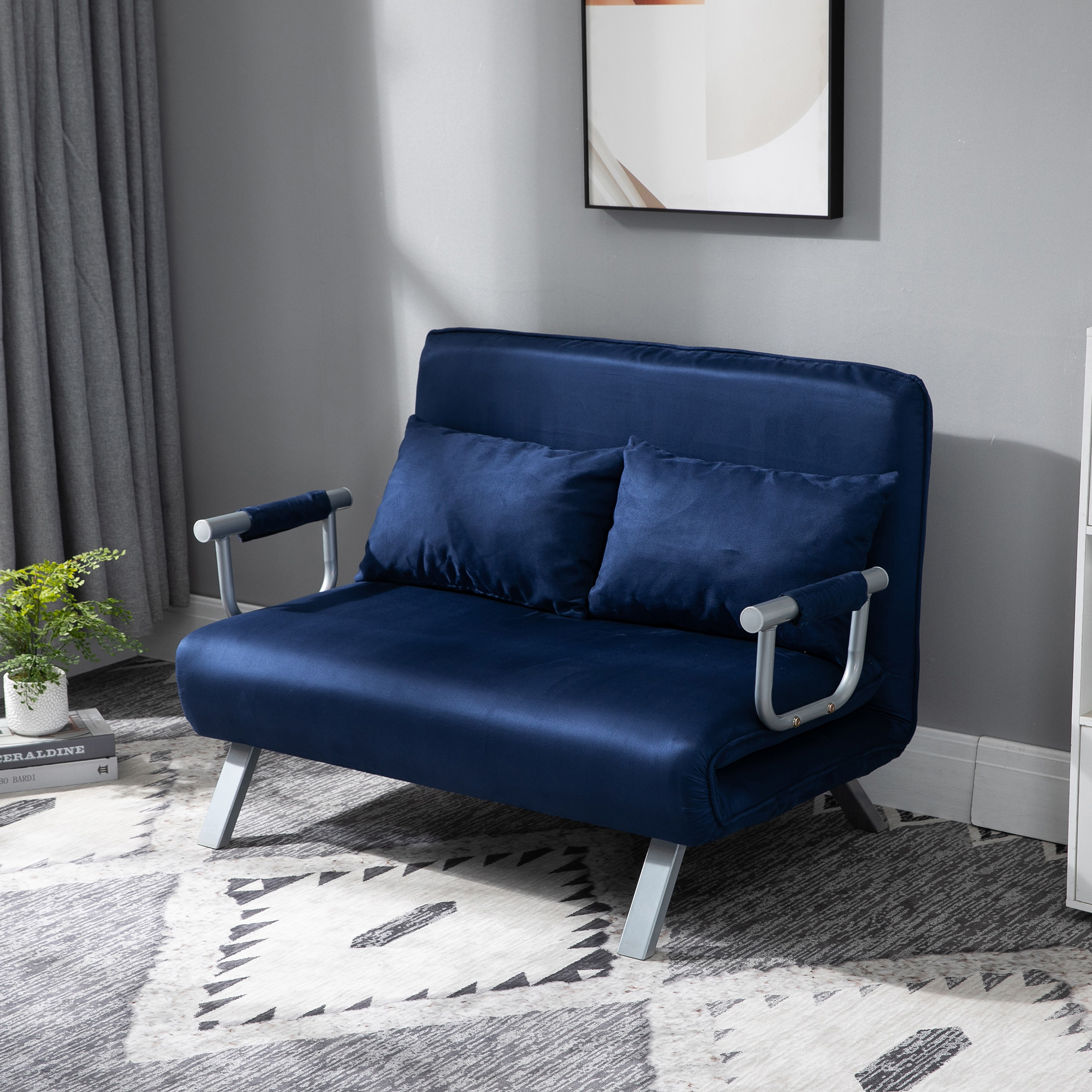 Schlafsofa, 5-fach verstellbar, Wildlederimitat, Metallrahmen, inkl. Kissen, Marineblau
