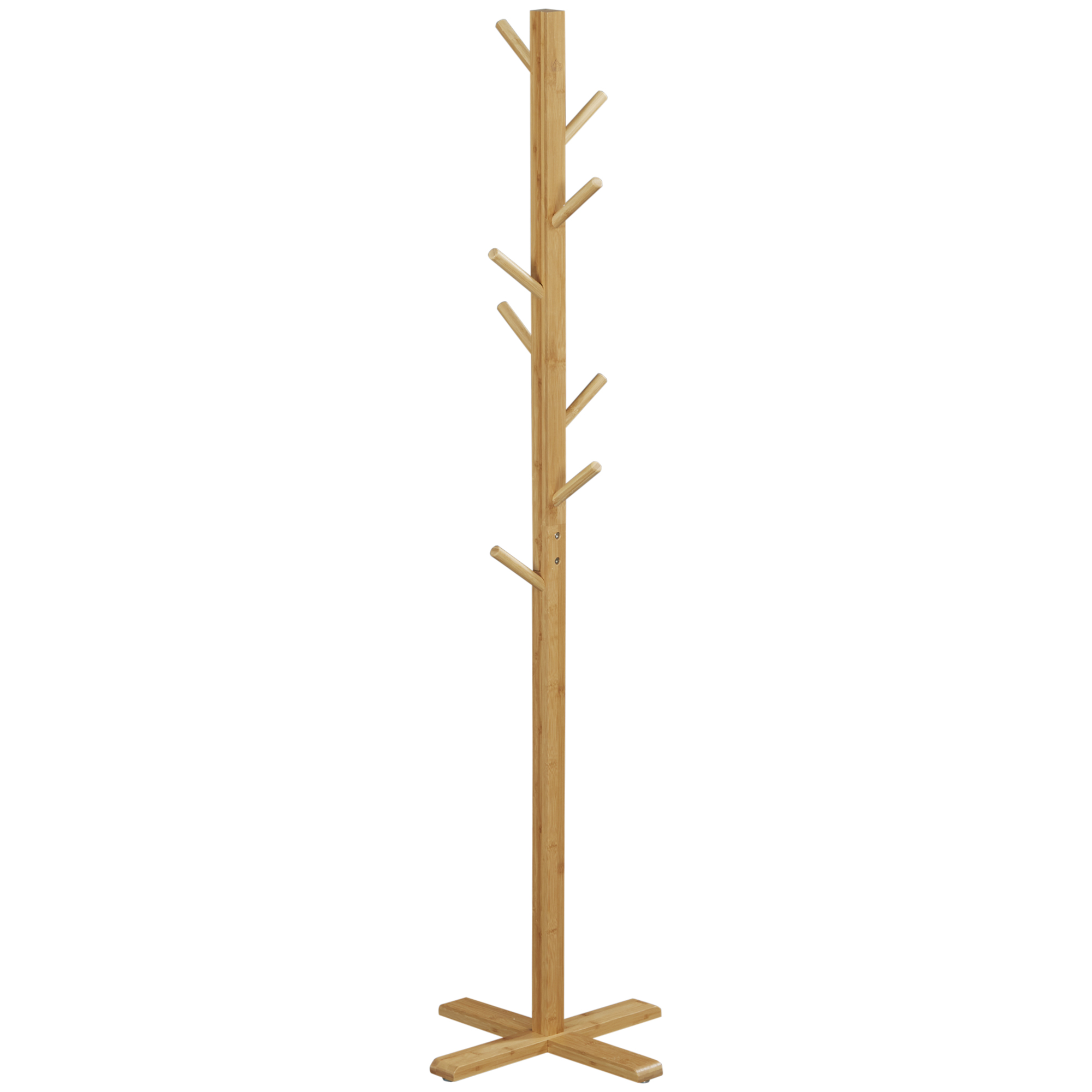 Garderobe Kleiderständer Hutständer, 8 Haken, 49,5 cm x 49,5 cm x 178 cm, Natur