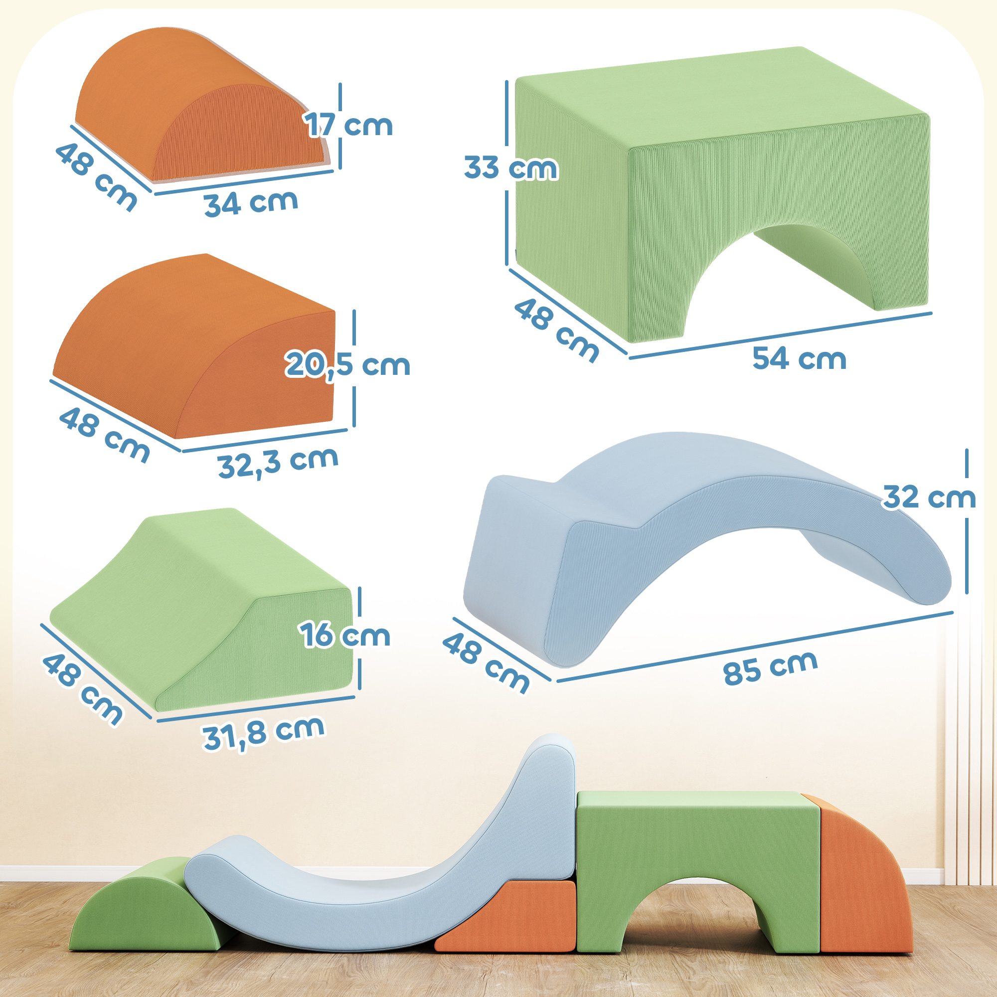 5-teiliges Softbaustein-Set für Kleinkinder, zum Klettern, Krabbeln, Bauen, leichtes Gewicht, Cord, Schaumstoff, Bunt