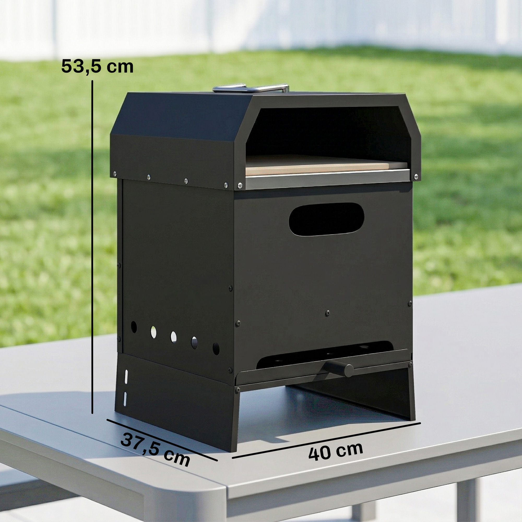 3-in-1 Outdoor Pizzaofen Holzbefeuert Pizza Ofen 2 Ebene Backofen mit Pizzastein Griffen Pizzaschaufel