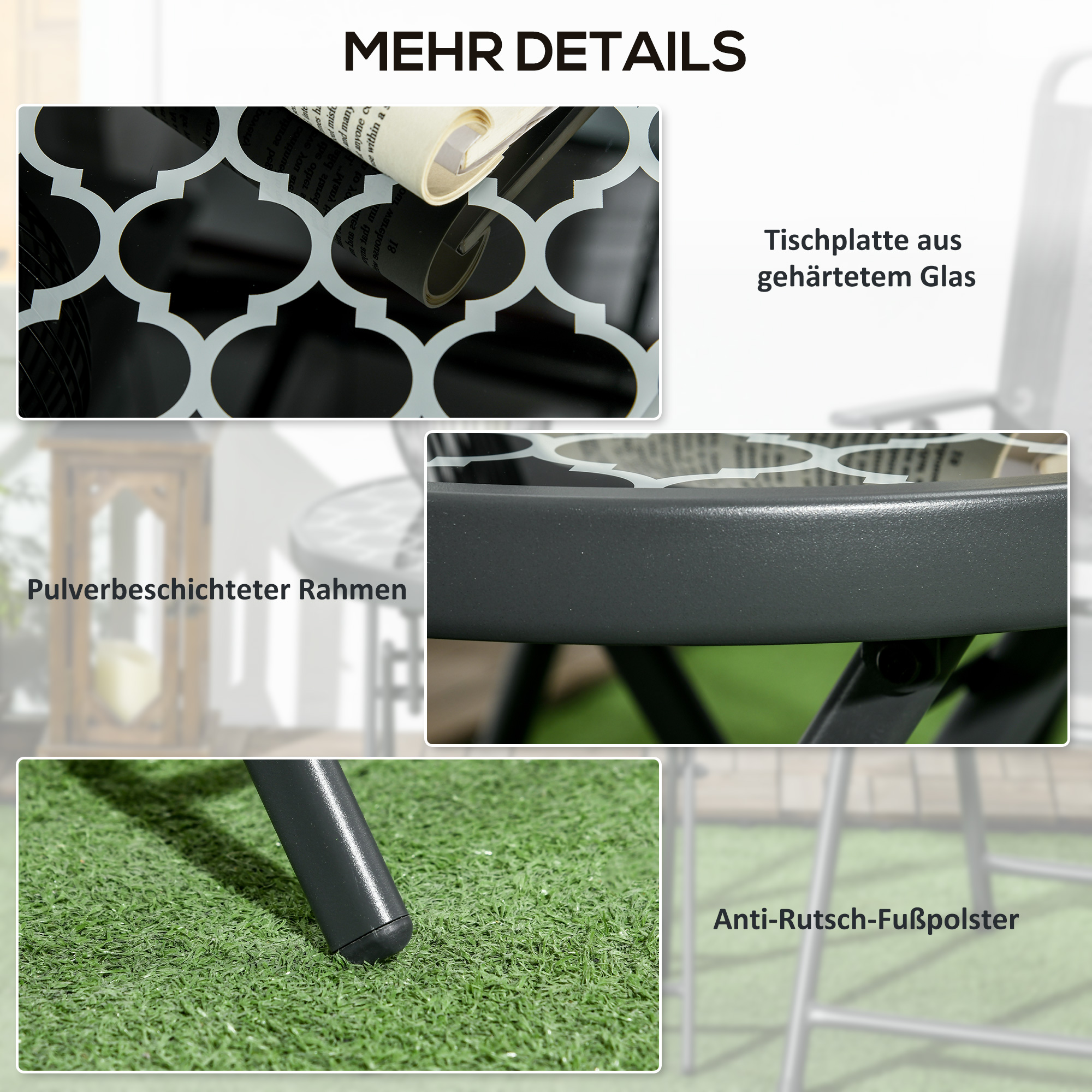 Gartentisch Klapptisch Garten-Klapptisch, rund, wetterbeständig, klappbar,  Ø45 x 50 cm, Schwarz