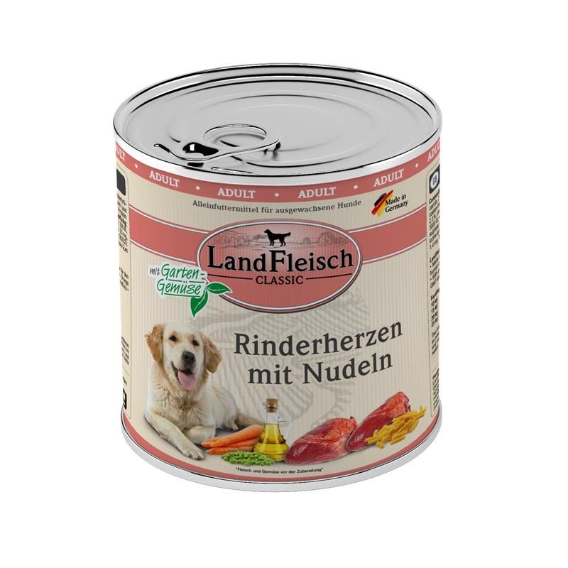 Landfleisch Dog Classic Rinderherzen mit Nudeln & Gartengemüse - 800g Landfleisch Dog Classic Rinderherzen mit Nudeln & Gartengemüse - 800g