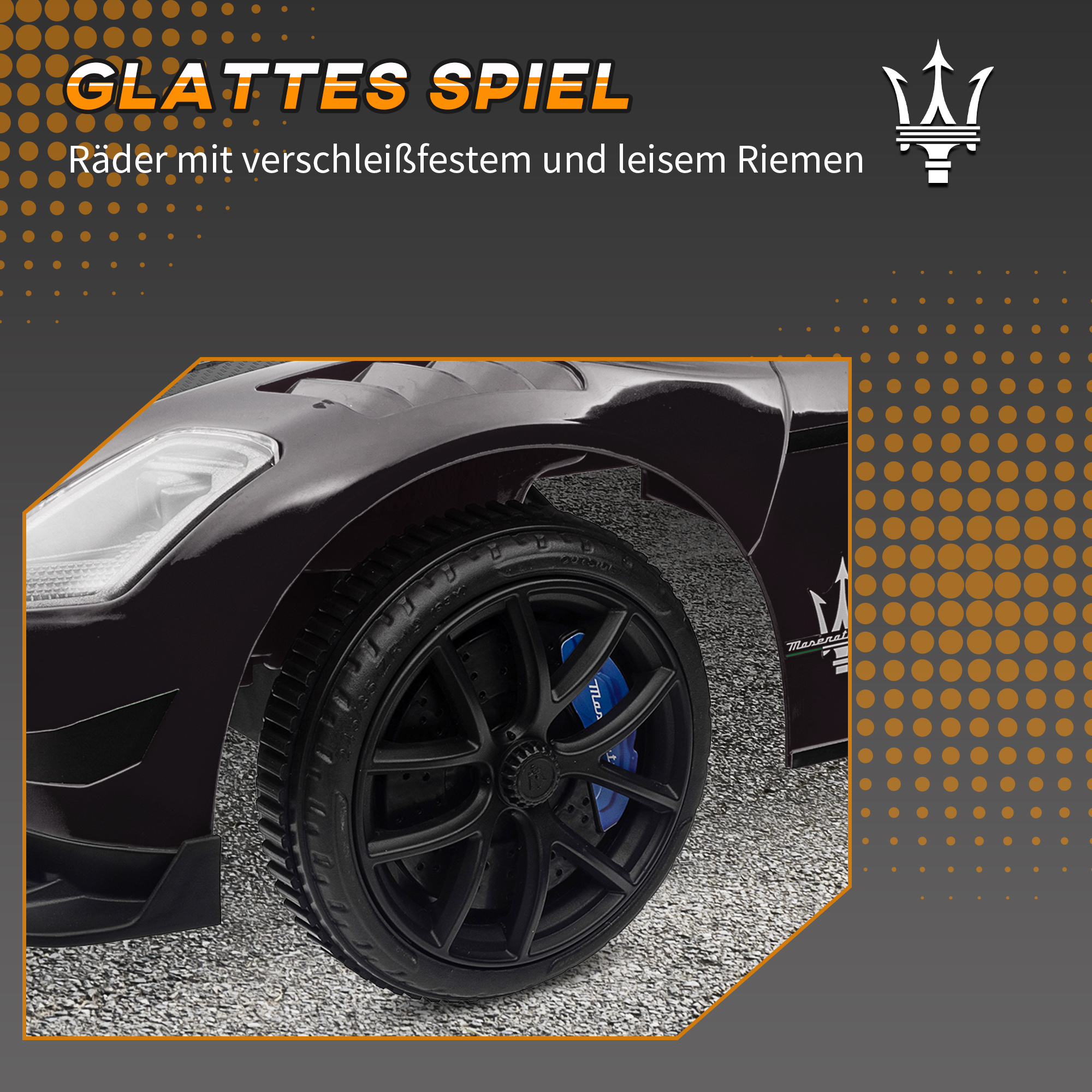 Rutschauto, Maserati, Stauraum, Hupe & Musik, Flüsterreifen, für 1,5 bis 5 Jahre, bis 25 kg, Schwarz