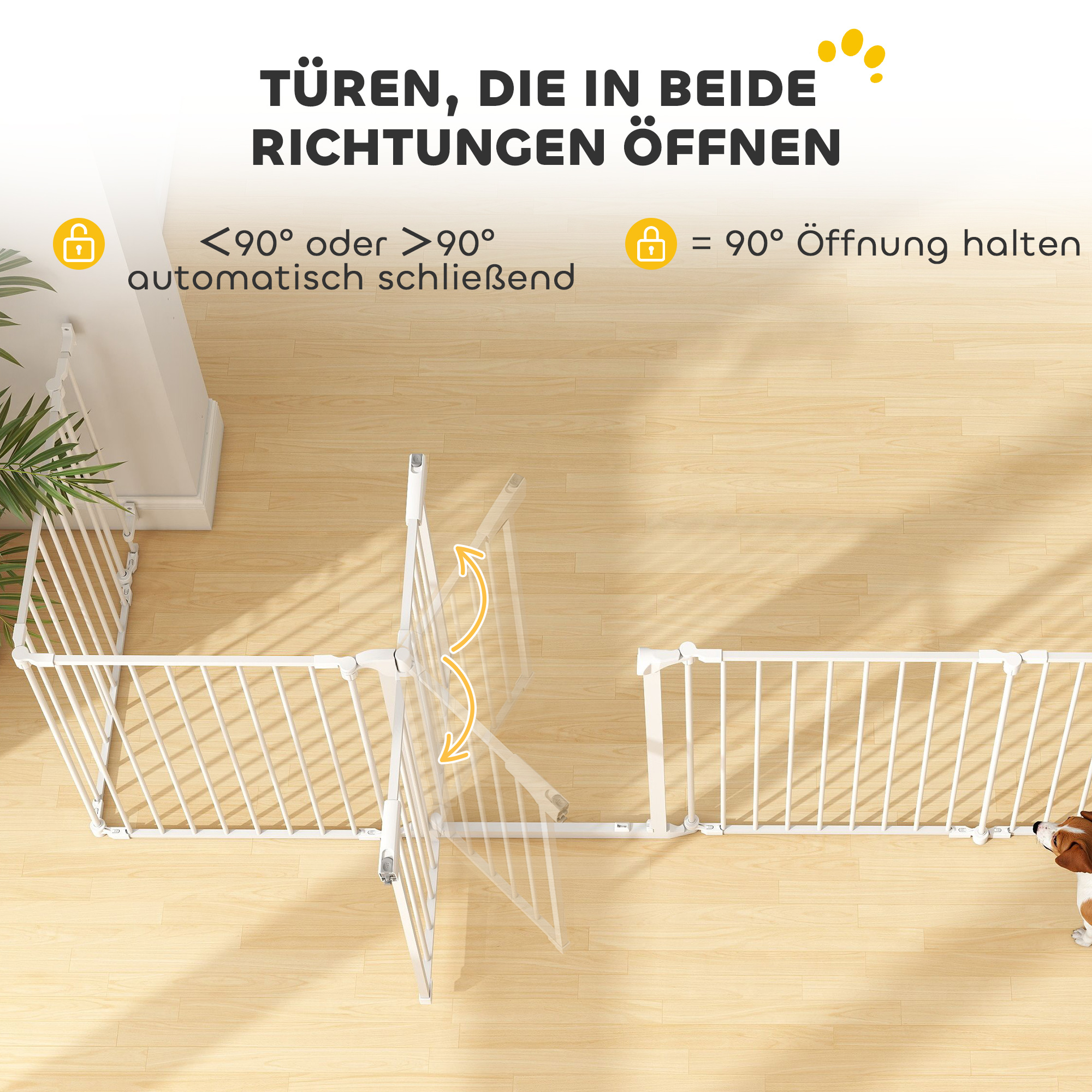 Haustierzaun, 8-Panel-Barriere mit Tür, faltbar, für kleine & mittelgroße Hunde, Kunststoff, Kohlenstoffstahl, Weiß