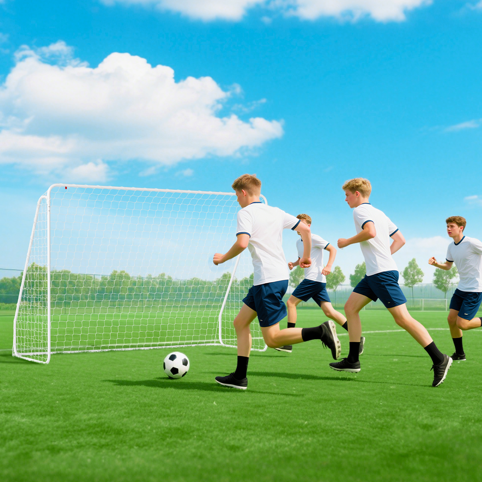 Fußballtor für Spiele & Training, UV-beständig, robust, Bodenverankerungen, Weiß