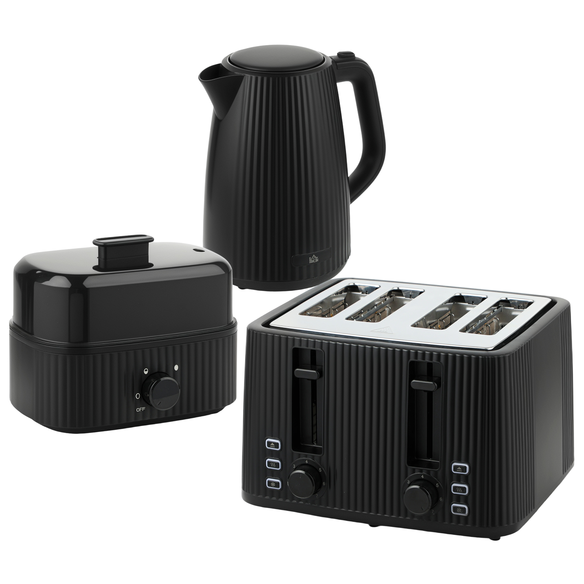 1,7L Schnellkoch-Wasserkocher und 4-Scheiben-Toaster-Set, Eierkocher für 6 Eier mit Kontrollleuchte Schwarz