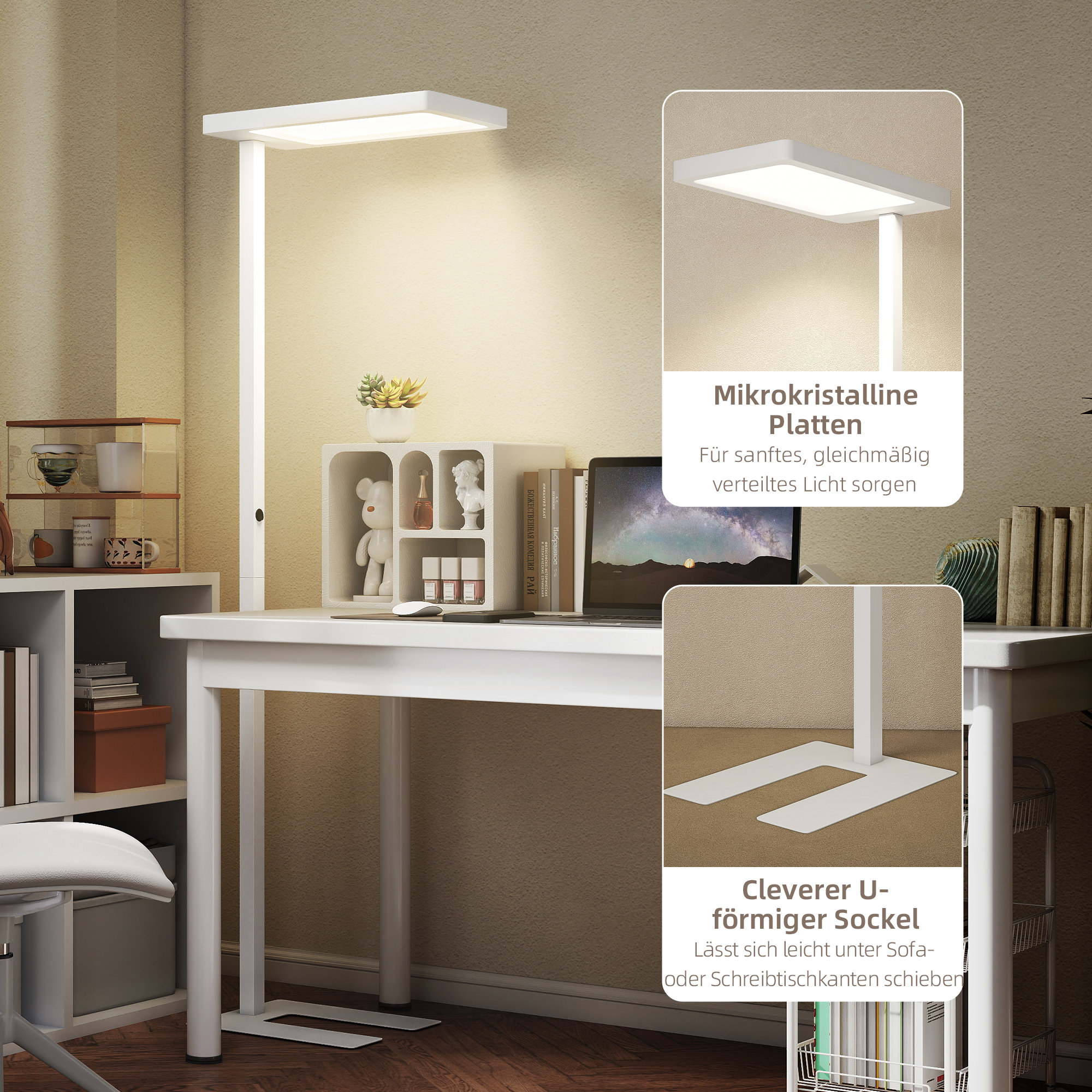 LED-Stehlampe, augenschonendes Licht, Bodenlampe mit Fernbedienung, anpassbare Helligkeit, Kunststoff, Metall, Weiß