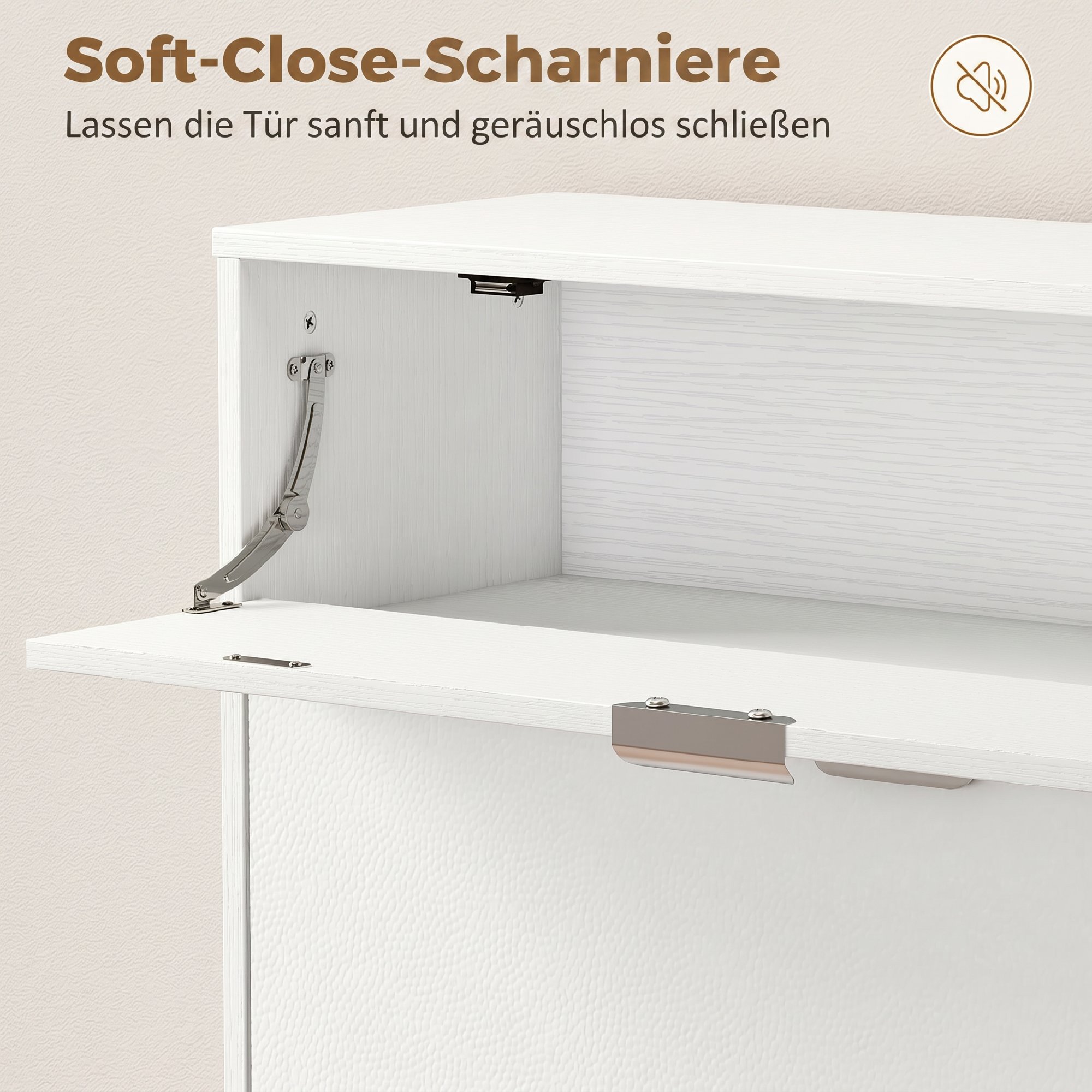 Schmaler Schuhschrank mit 2 Klappfächern, Schuhschrank mit Lychee-Leder-Türen und verstellbaren Regalböden, Weiß
