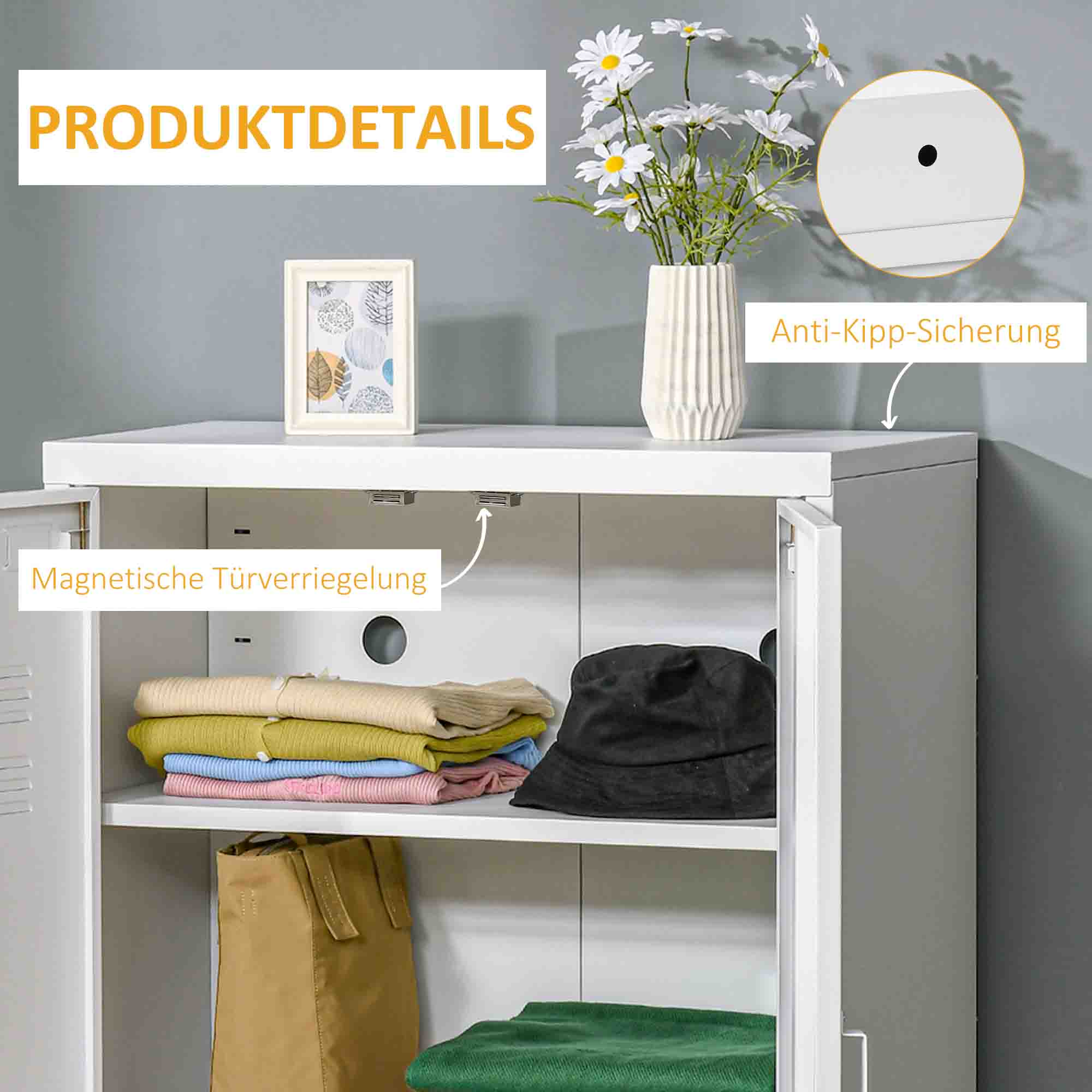 Aktenschrank Metallschrank Mehrzweckschrank mit magnetischer Lamellen-Doppeltür 75 x 33 x 110 cm Weiß