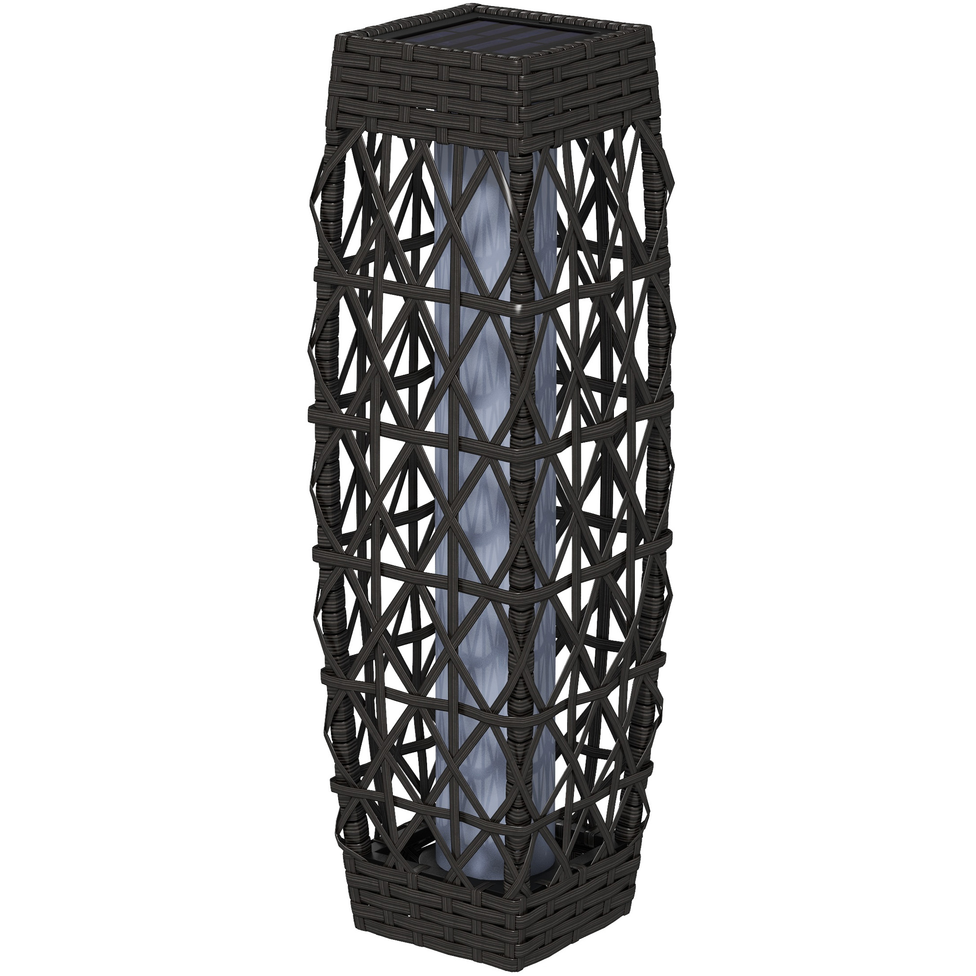 Rattan Außenleuchte, Solar Gartenlampe, Einschaltautomatik, LED, wetterfest, Metallrahmen, 20 x 20 x 68cm, Grau