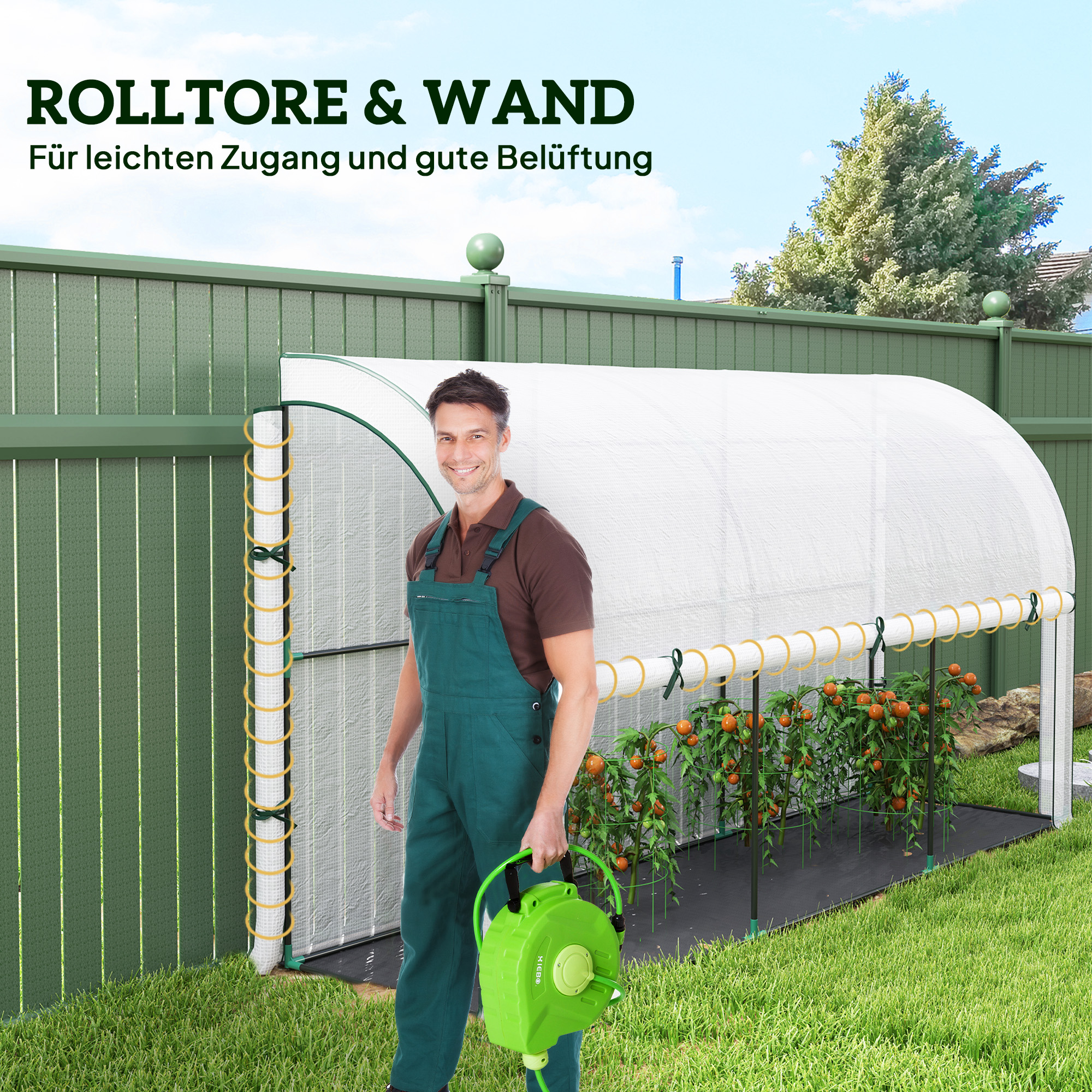 Wandmontiertes Gewächshaus, Zugängliches Pflanzenhaus, Kunststoff-Plane, 300 x 80 x 157 cm, Weiß