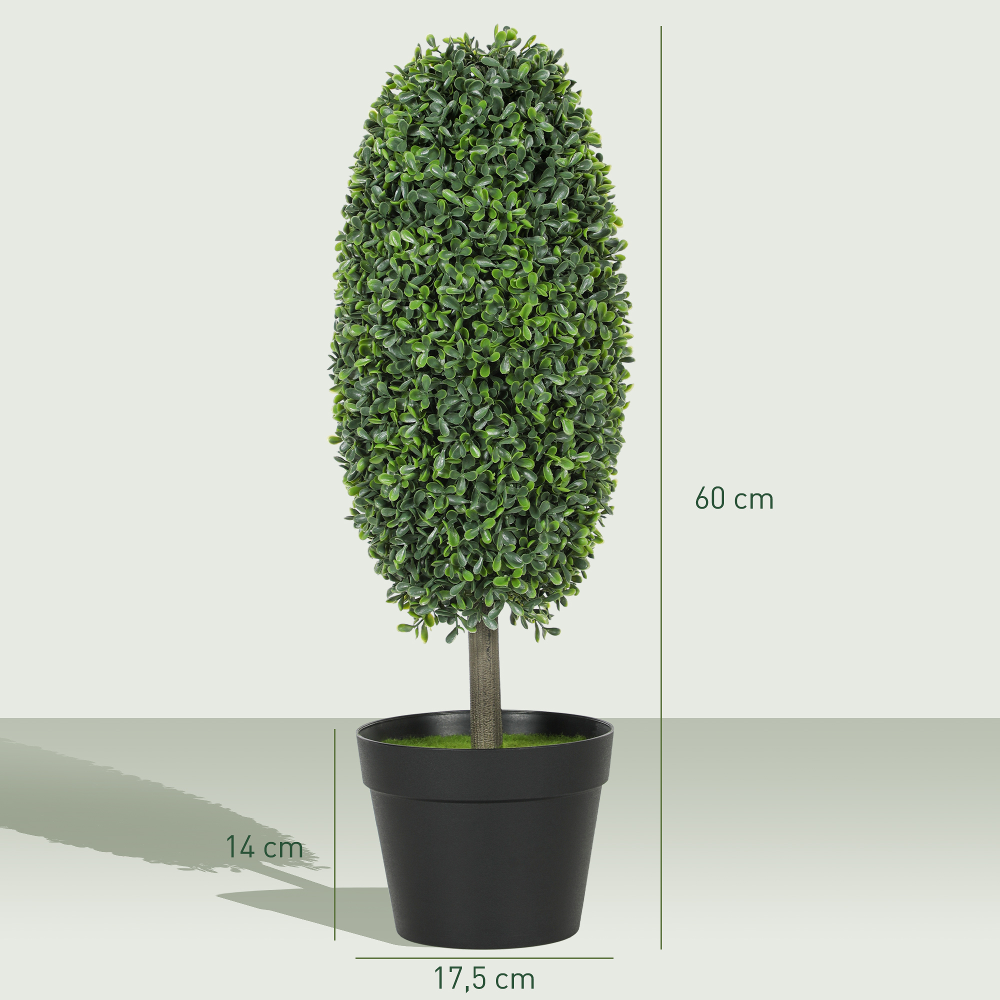 2er-Set künstliche Pflanzen, UV-beständige Kunstbäume im Topf, Kunststoff, Zement, Grün