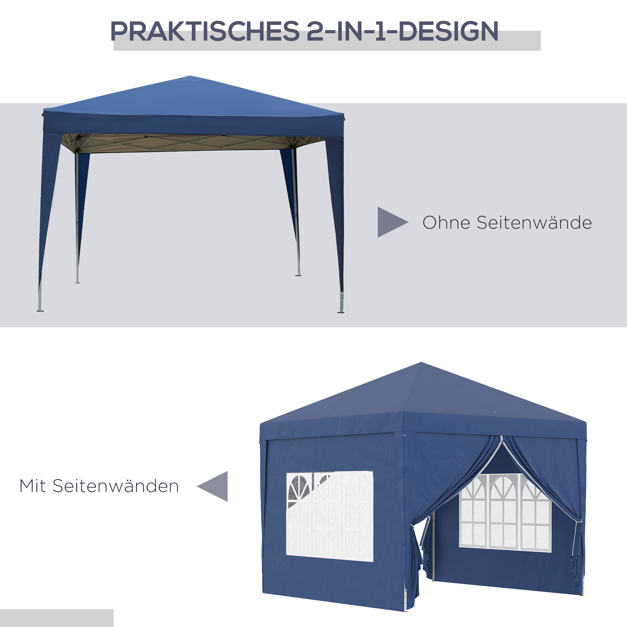 3 x 3 m Pavillon mit 4 Seitenwänden, Fenster, Festzelt mit UV-Schutz, Gartenzelt inkl. Tragetasche, Stahl, Blau
