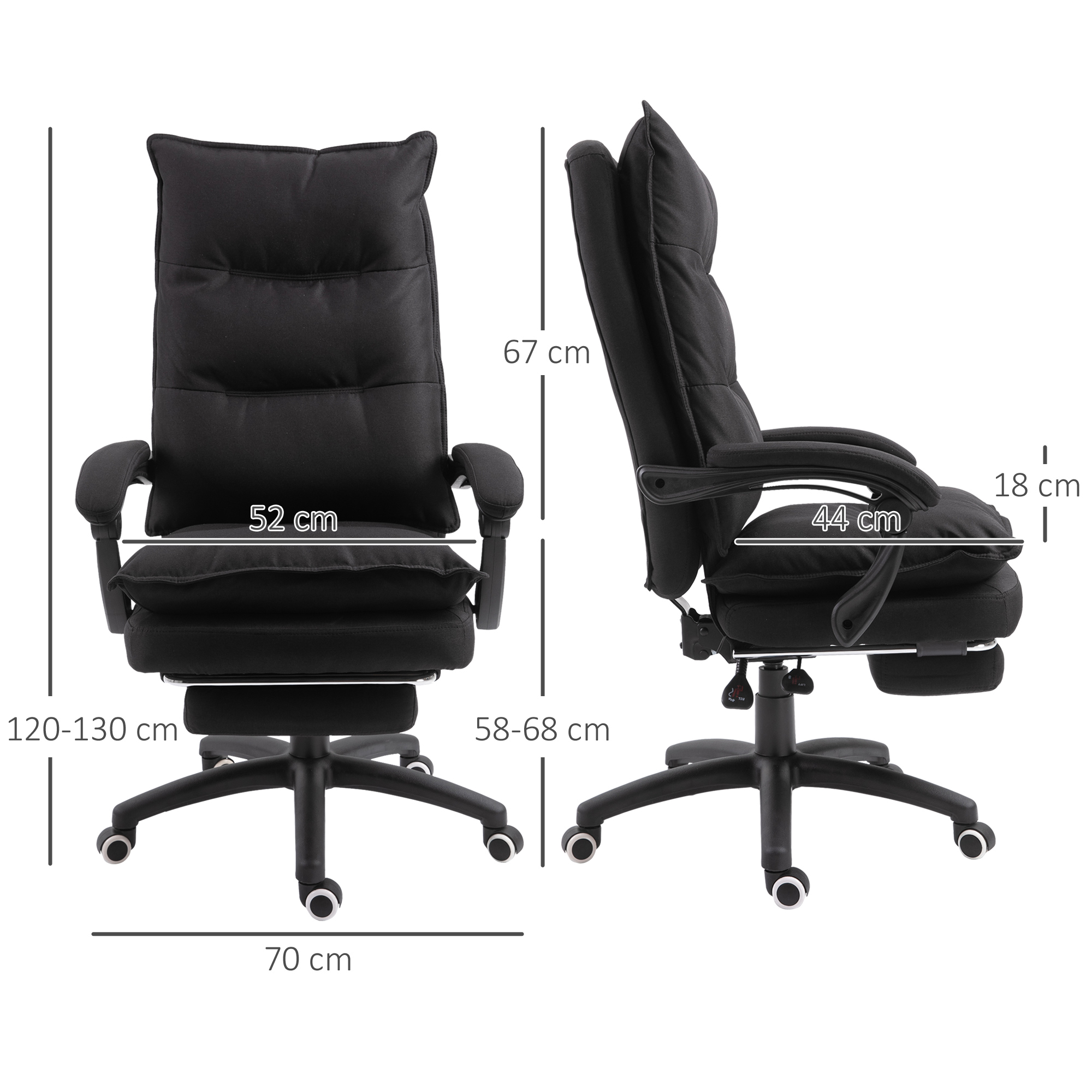 Bürostuhl mit Massagefunktion, Ergonomischer Schreibtischstuhl mit Liege- & Drehfunktion, mit Fußstütze, Schwarz
