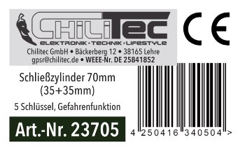 Schließzylinder 70mm (35+35mm), 5 Schlüssel, Not- & Gefahrenfunktion