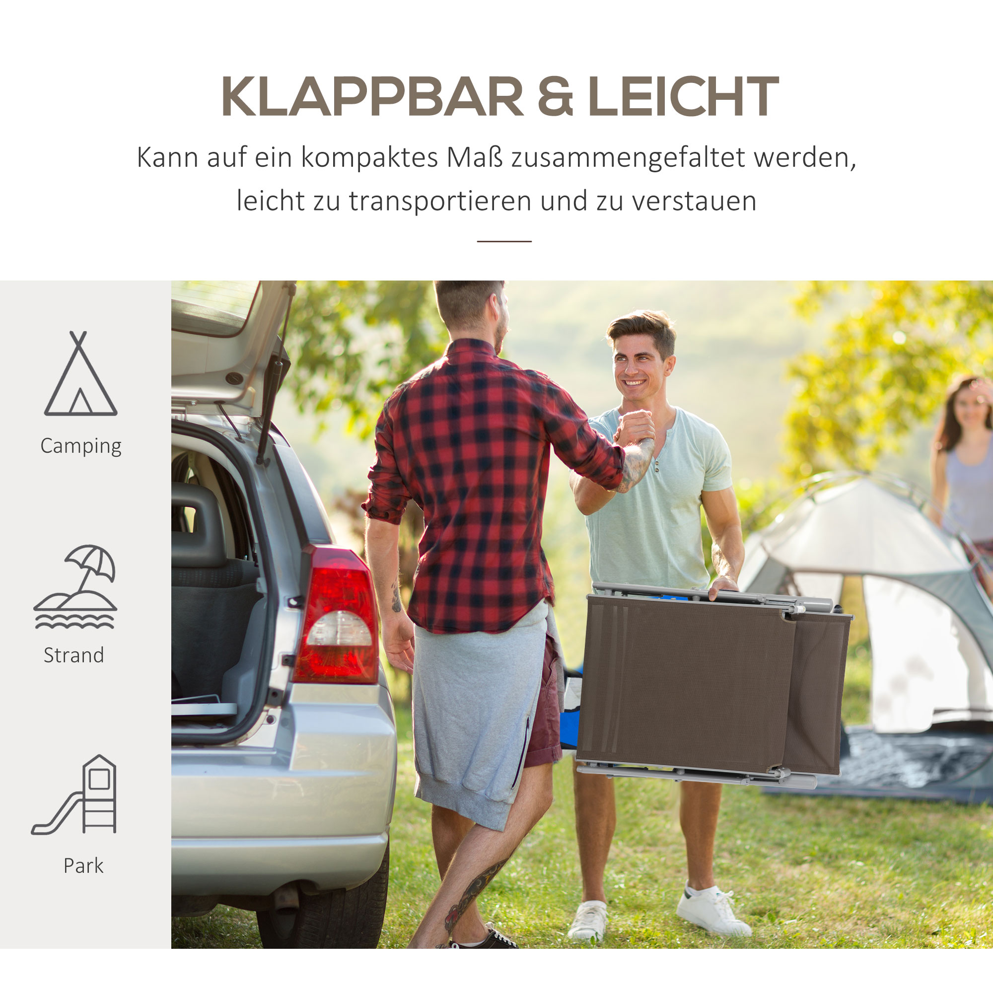 Sonnenliege Strandliege Gartenliege klappbar verstellbar mit Kissen Garten Metall Stoff Braun+Silber 137 x 63,5 x 100,5 cm