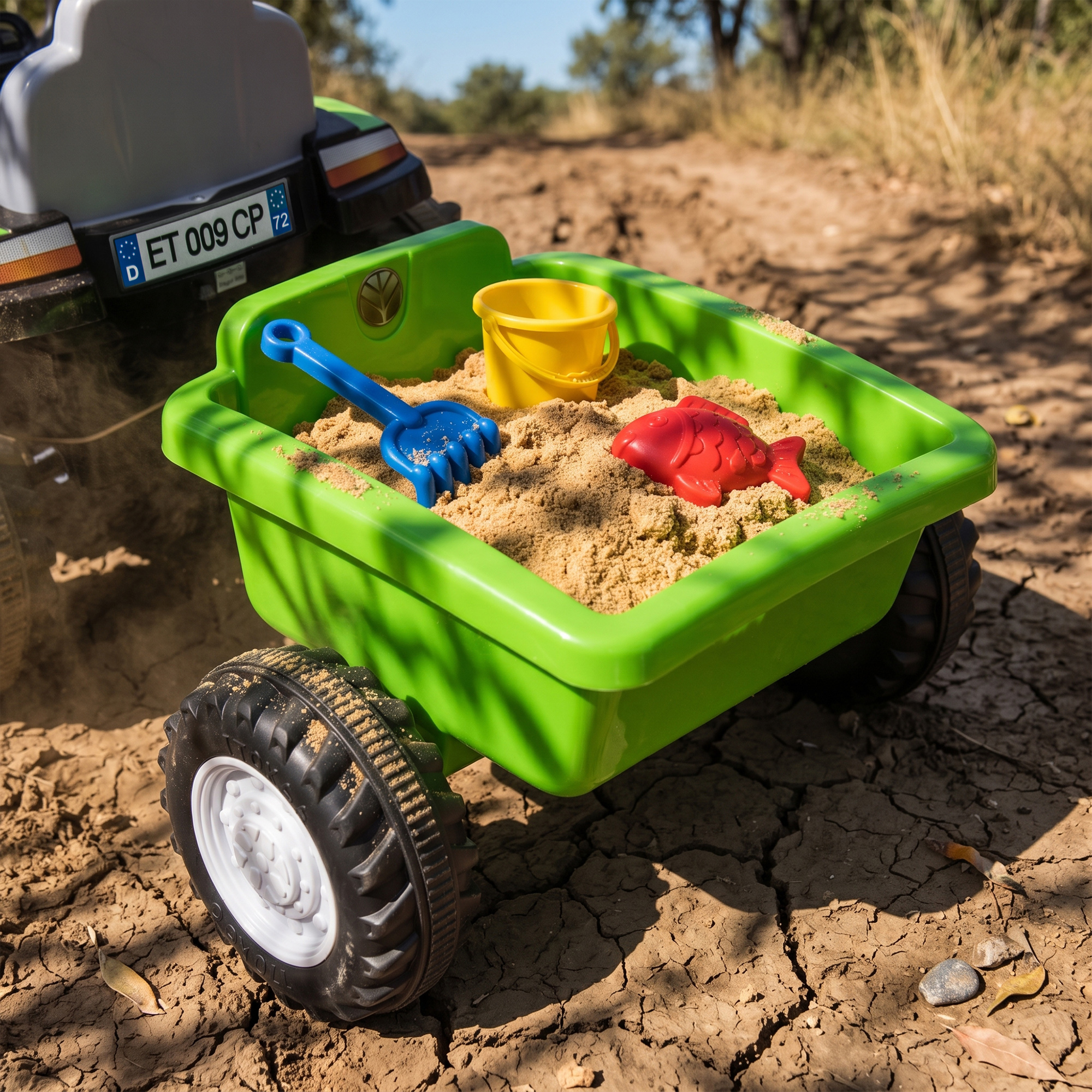 Kinder Traktor mit abnehmbar Anhänger Aufsitztraktor mit Lithium-Akku Fußpedal, Musik, Hupe Licht, Grün