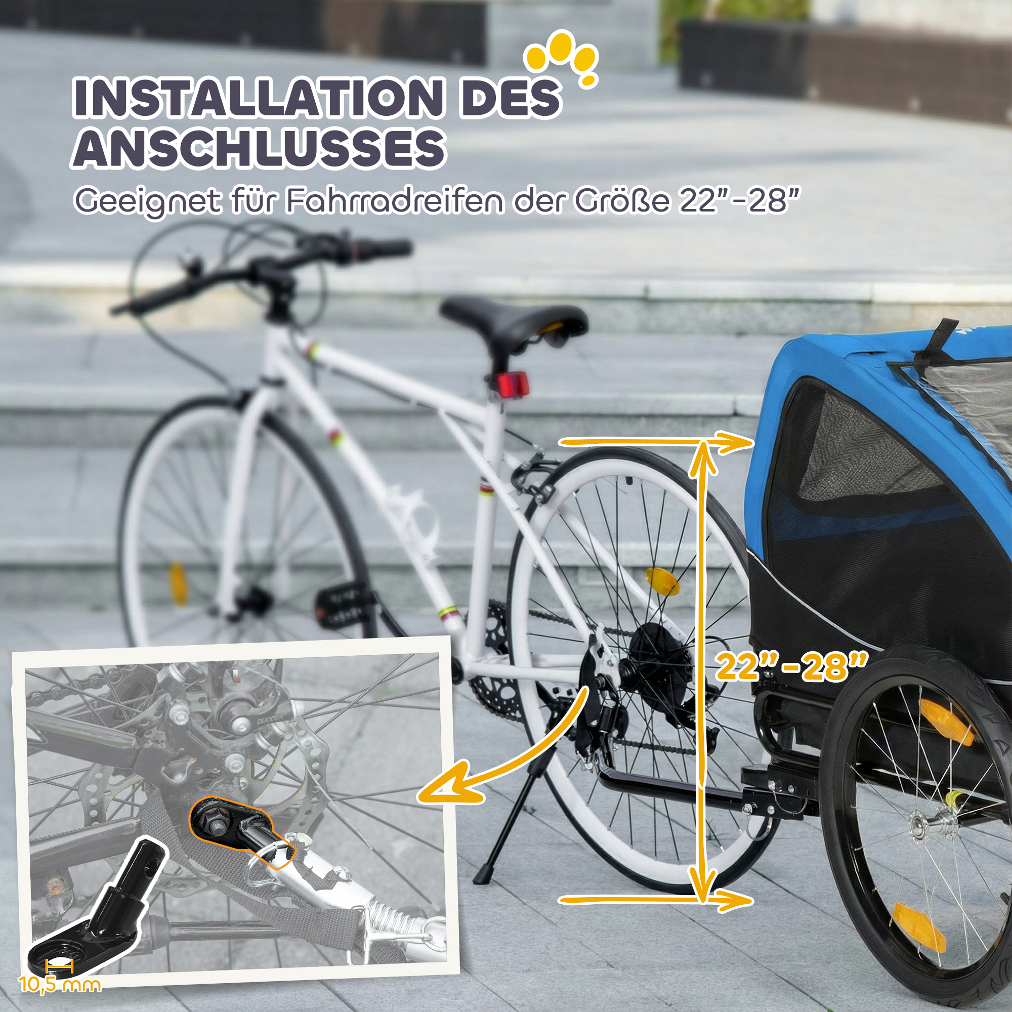 Hundeanhänger Faltbar mit Reflektoren Mesh-Fenster Rädern Tür Sicherheitsflagge für Hunde bis 20 kg 138x70x89 cm Blau