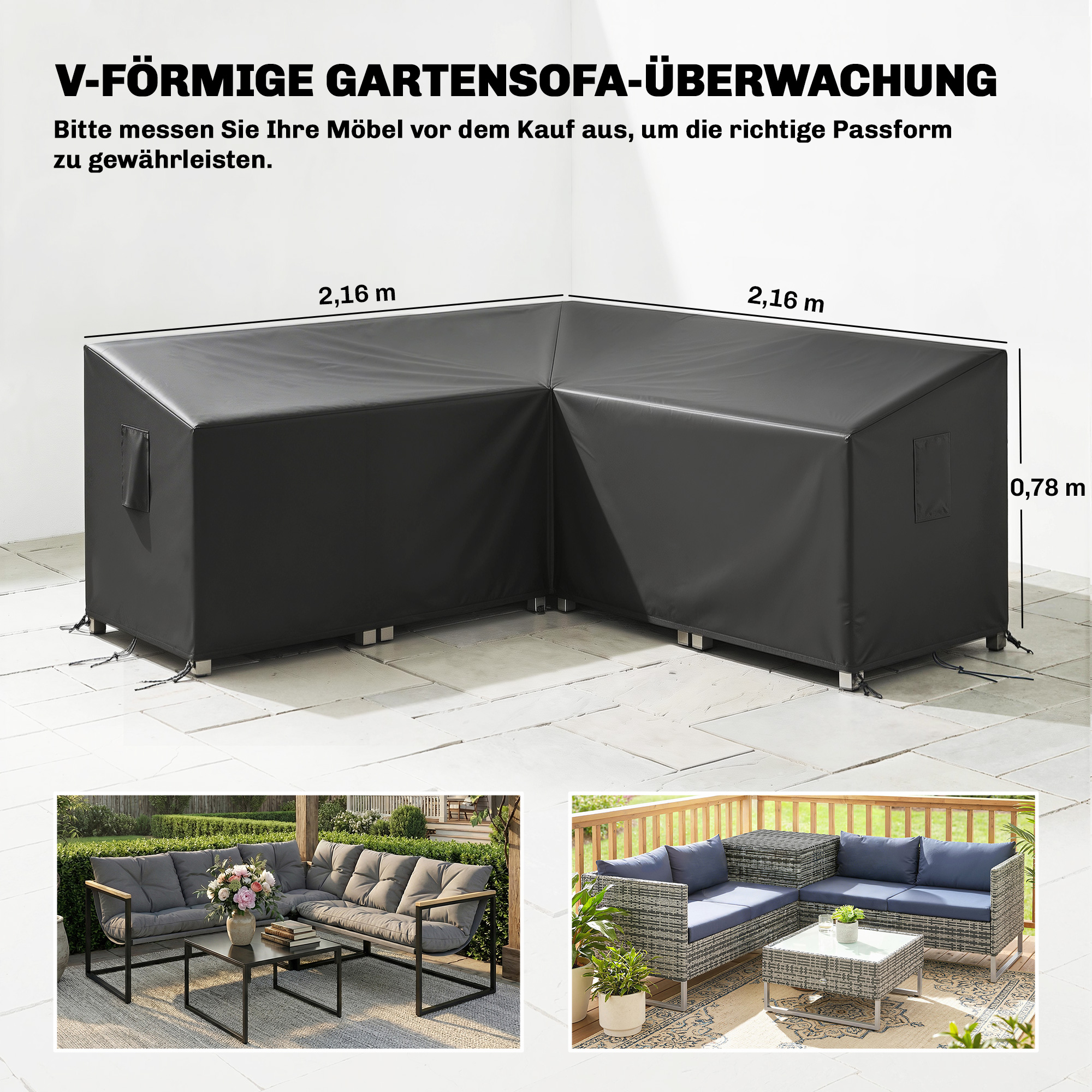 Schutzhülle für Gartenmöbel Winterfest Wasserdicht V-förmig Anti-UV Abdeckung 420D Oxford Gewebe 216x216x78 cm Schwarz