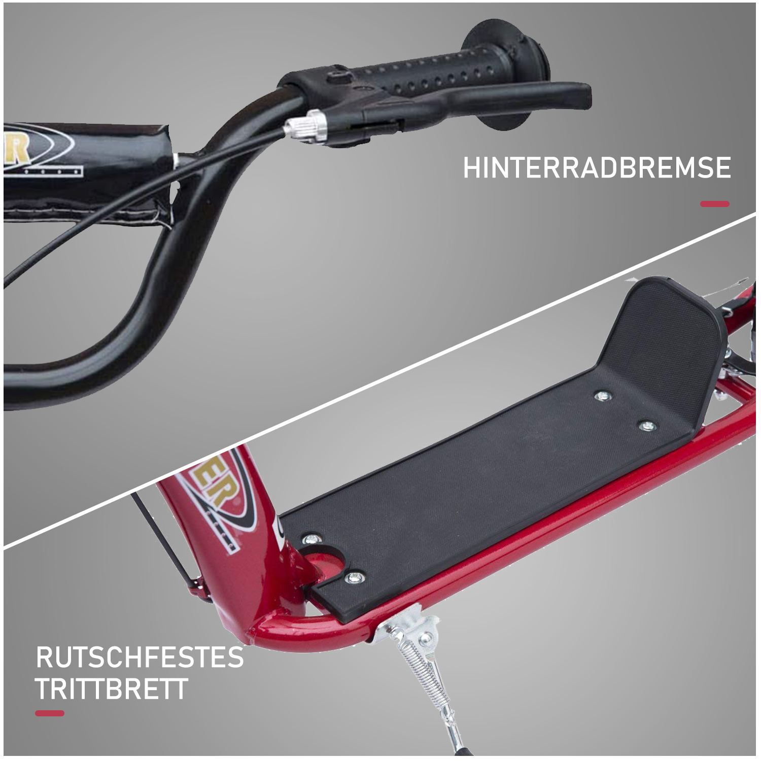 Kinderroller mit Hinterbremse Kickscooter 12 Zoll Tretroller Roller Scooter Cityroller für Kinder Kickboard Höhenverstellbar Stahl EVA Rot 120 x 52 x 80-88 cm