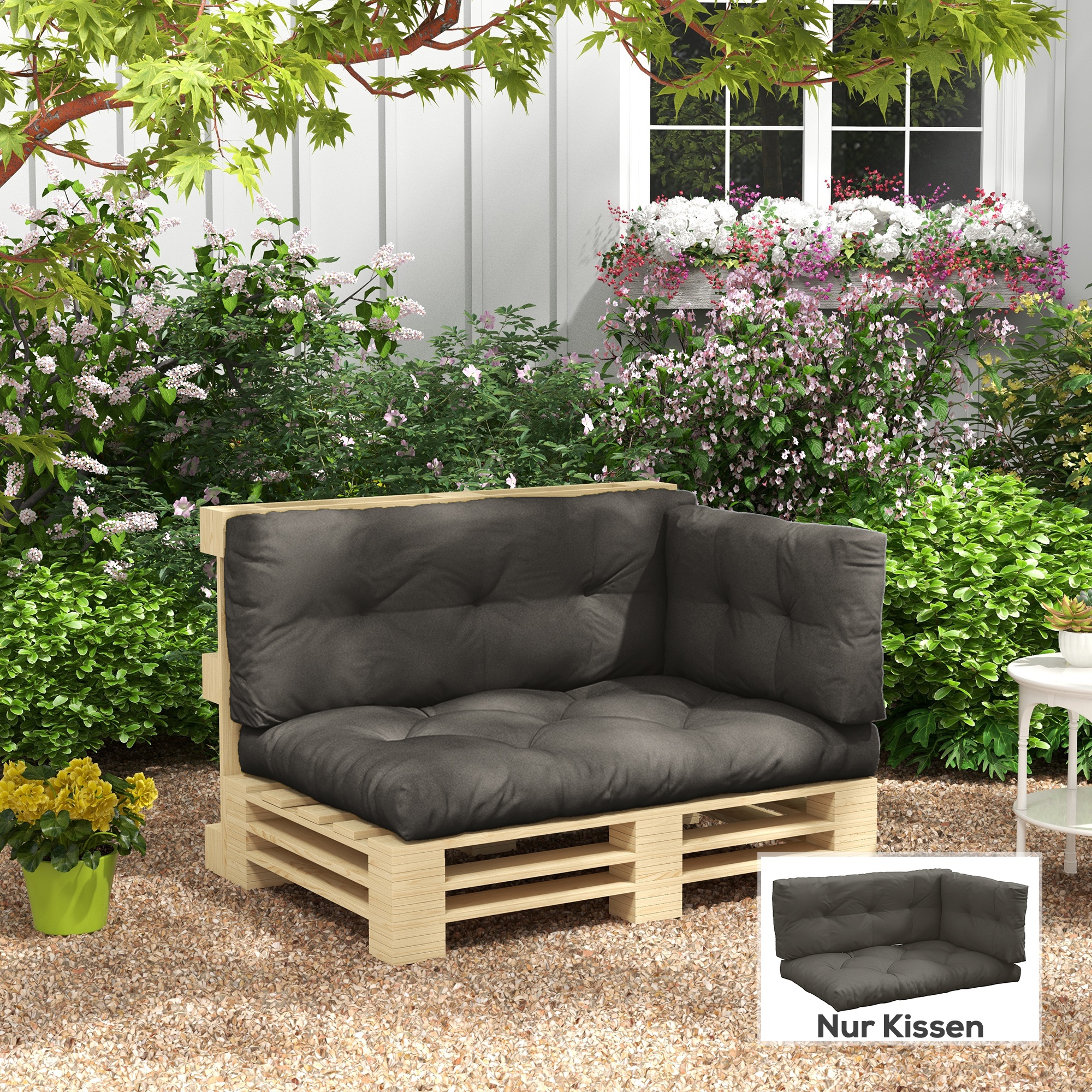 Polsterauflage Gartenmöbelsitzkissen Sitzauflage, wetterbeständig, Knopfheftung, 120 cm x 80 cm x 12 cm, Grau