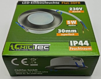 LED-Einbauleuchte "Flat-30 FR-R" 3000K / Ø85x30mm, 5W, 590lm, IP44, rund, poliert