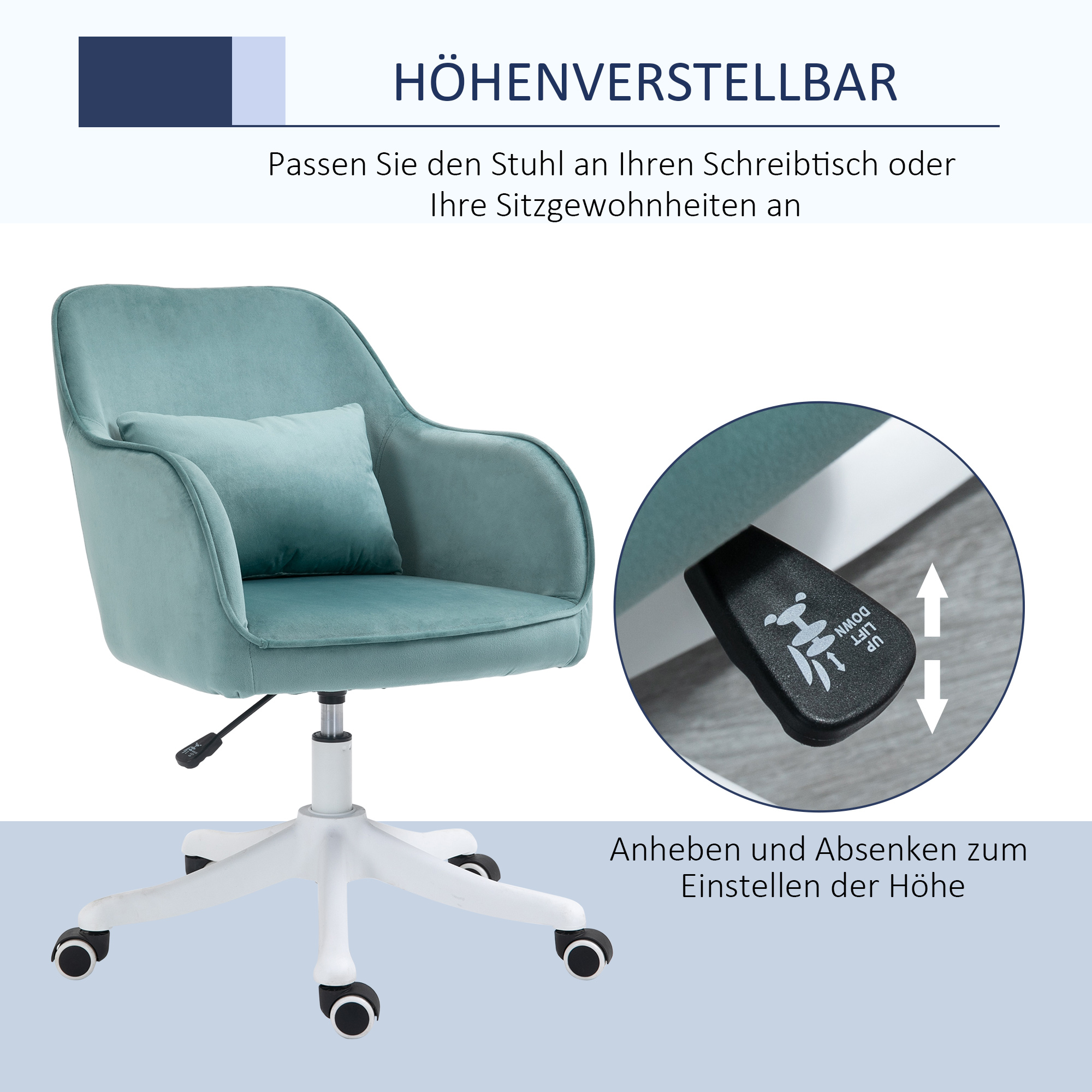 Massage-Bürostuhl in Samtoptik mit Vibrationsfunktion 55 cm x 65 cm x 86  cm Grün