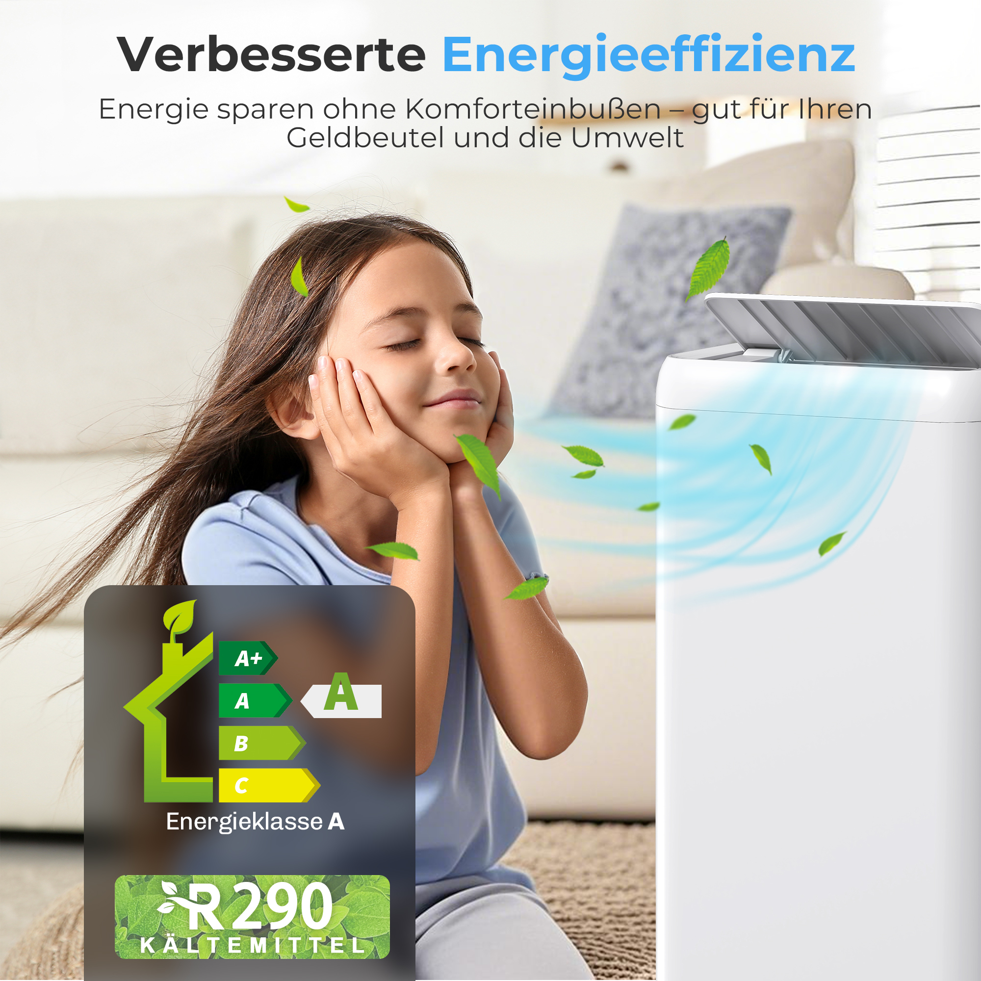 mobiles Klimagerät mit Abluftschlauch 12.000 BTU 3,5 kW, 5-in-1, 24h-Timer, Fernbedienung bis 35㎡
