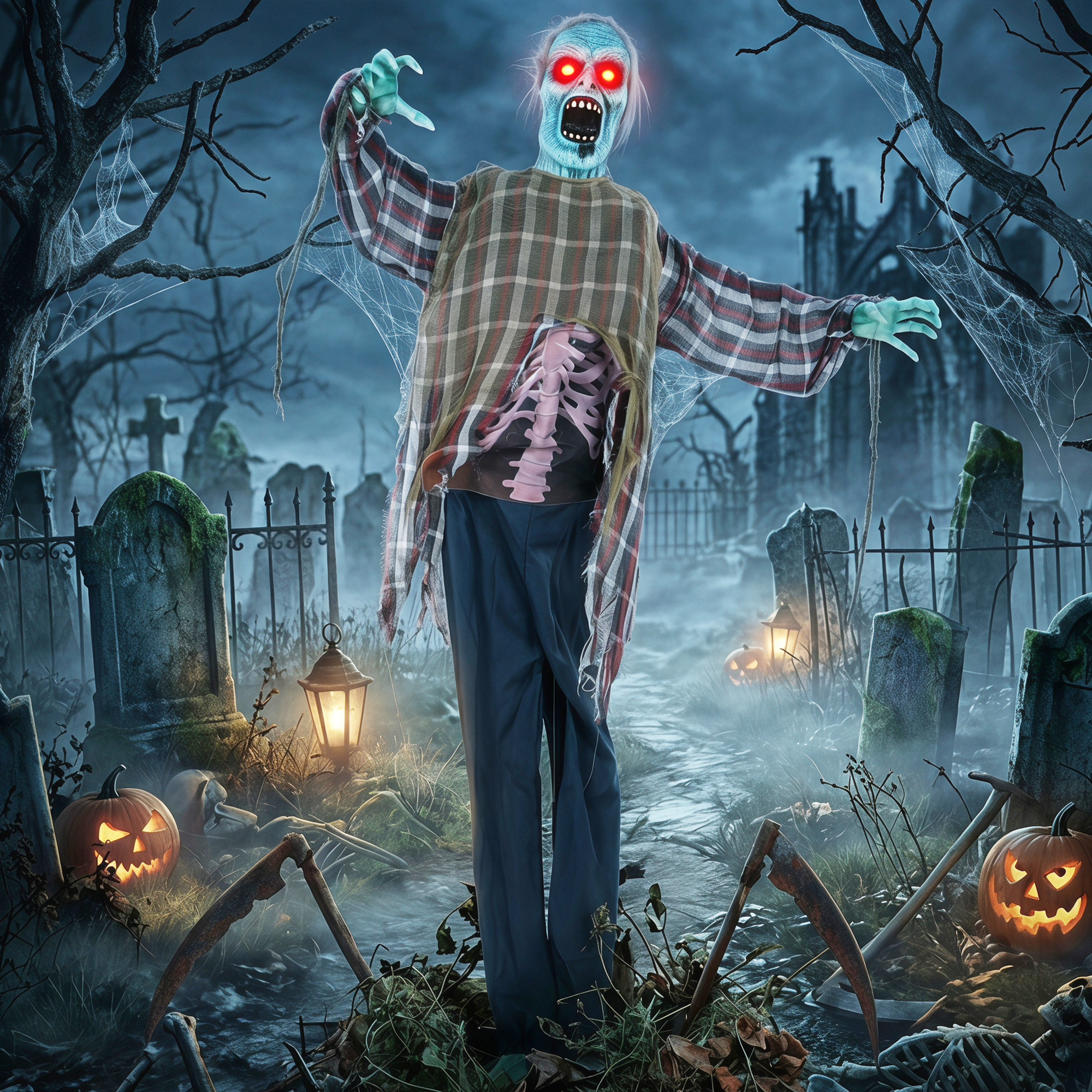 animierter Halloween-Zombie in Lebensgröße,170 cm, mit Sound- und Berührungsaktivierung, gruselige Deko