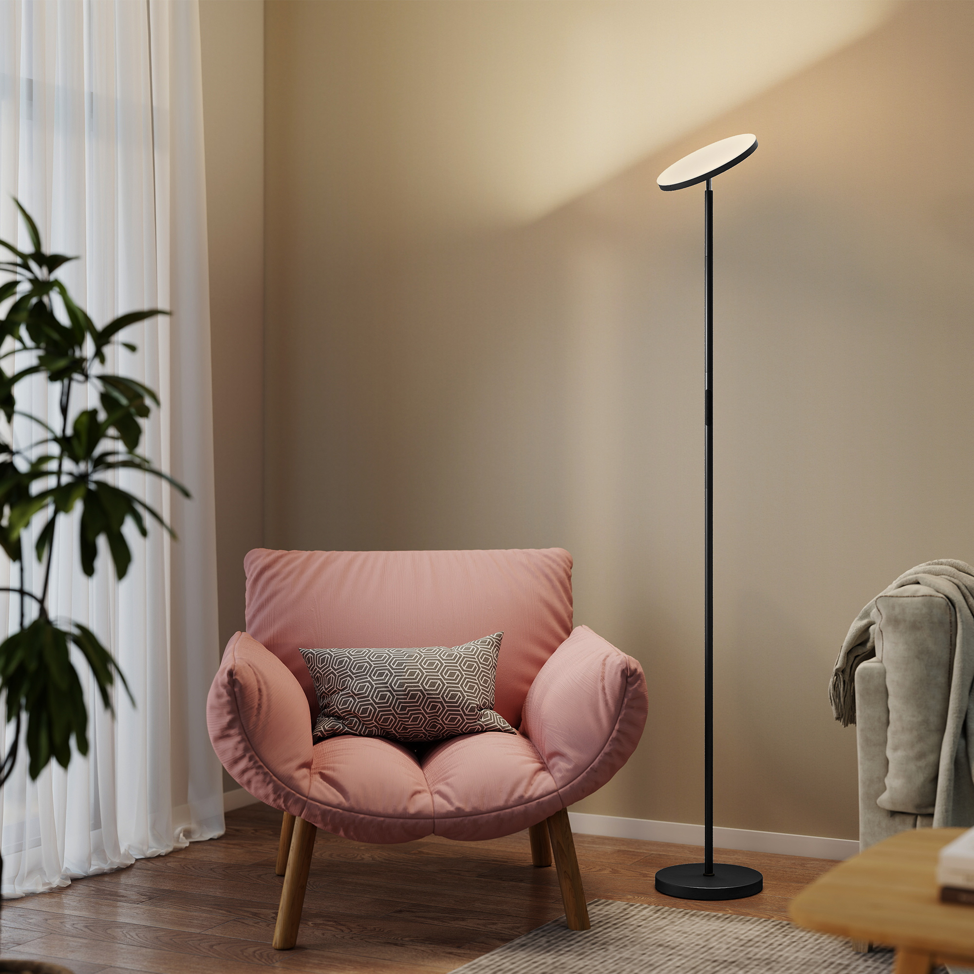 RGB Uplighter Stehlampe, dimmbare Lampe mit Fernbedienung & Touch-Steuerung, 350° drehbarer Kopf, Schwarz