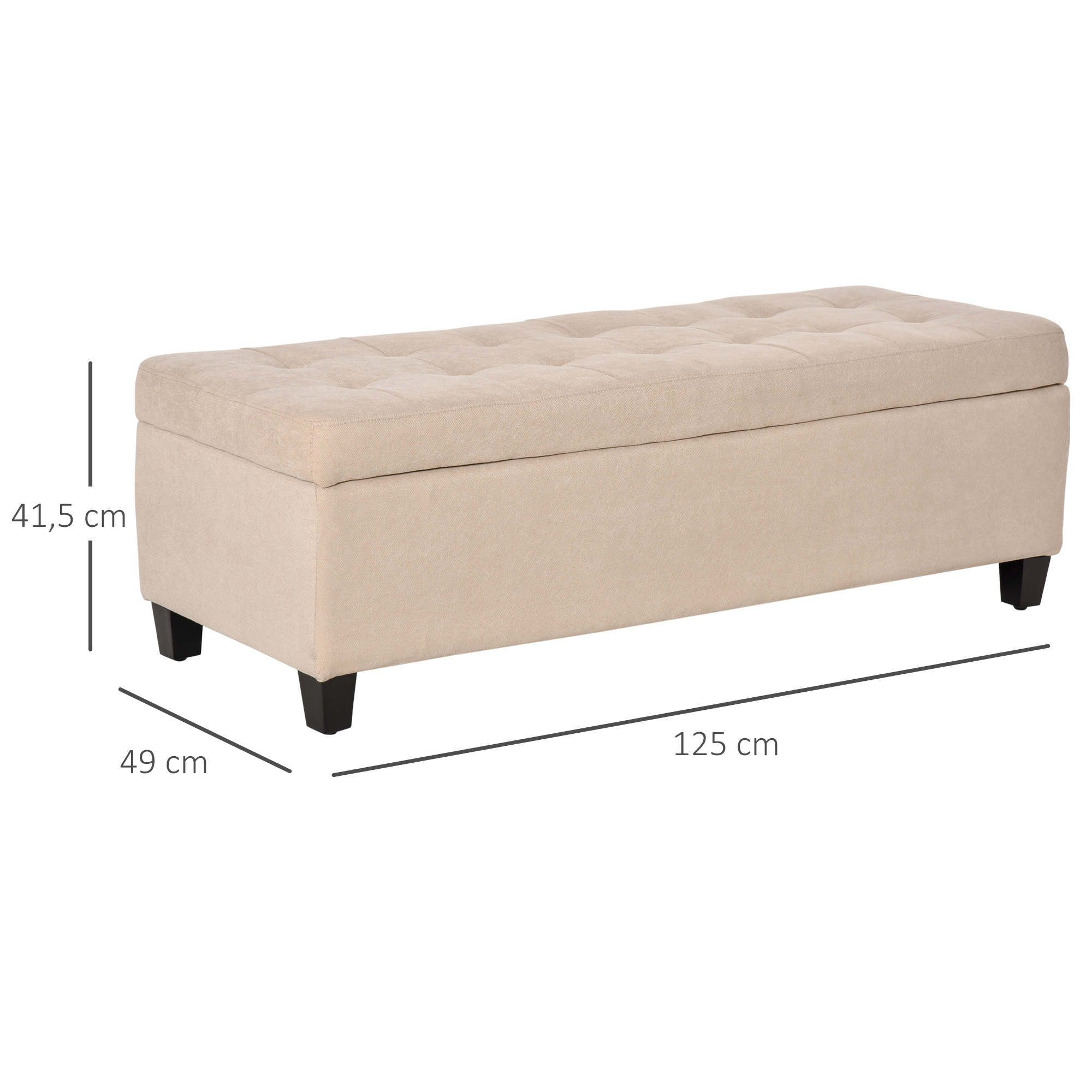 Polsterbank mit Stauraum, Knopfheftung, bis 120 kg, 125 x 49 x 41,5 cm, Beige