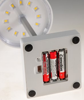 LED Tischleuchte 26cm, Weiß, 3xAA A Batterie, dimmbar, Licht warmweiß