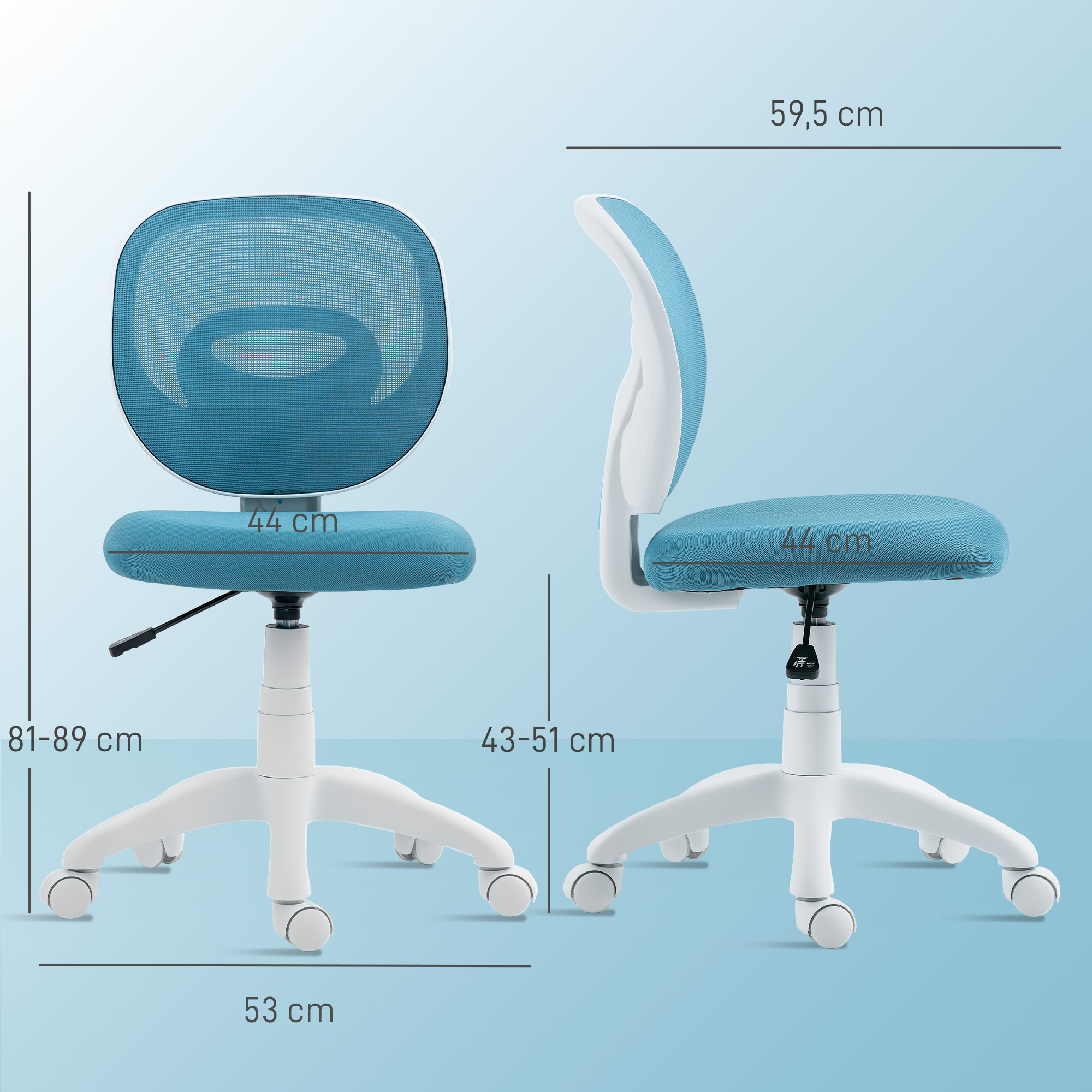 Bürostuhl Ergonomischer Schreibtischstuhl mit C-förmiger Rückenstütze, Höhenverstellbar Blau