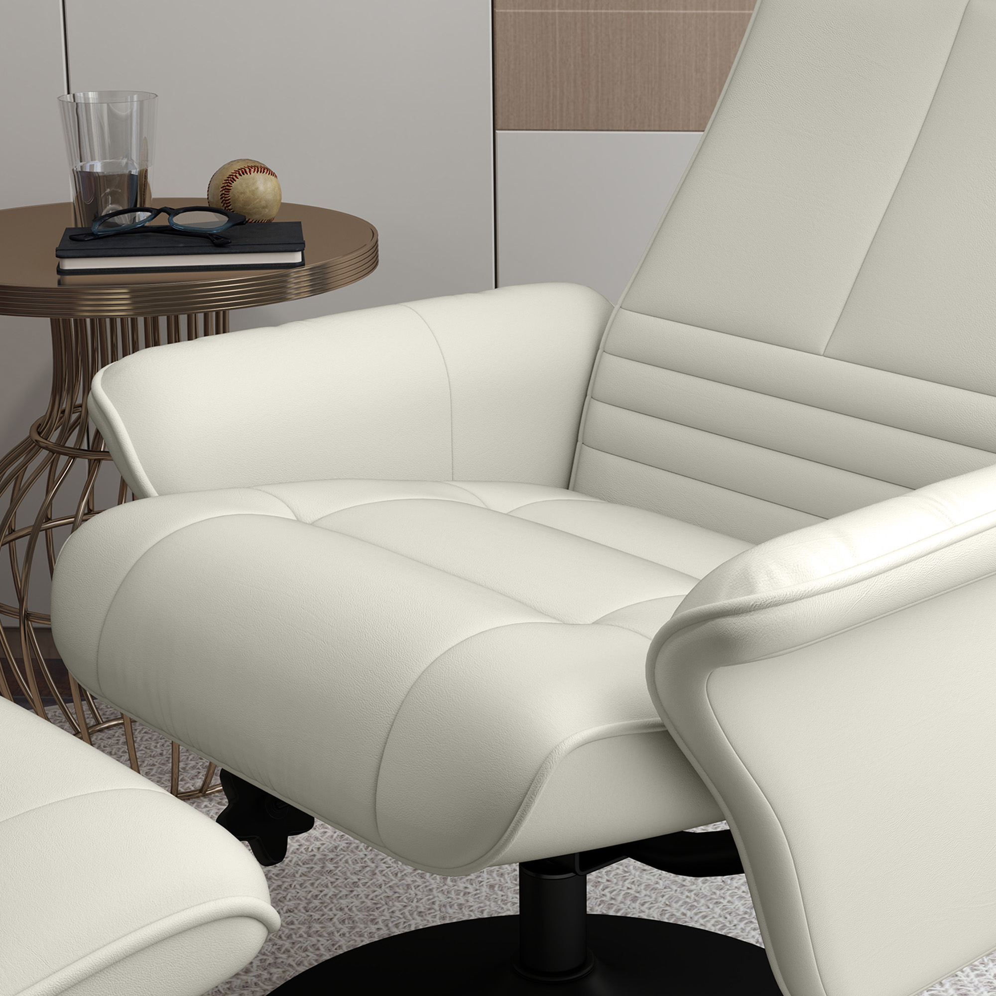 Relaxsessel, Fernsehsessel mit Hocker, drehbar, ergonomisch, Mikrofasertuchoptik, bis 150 kg, Cremeweiß