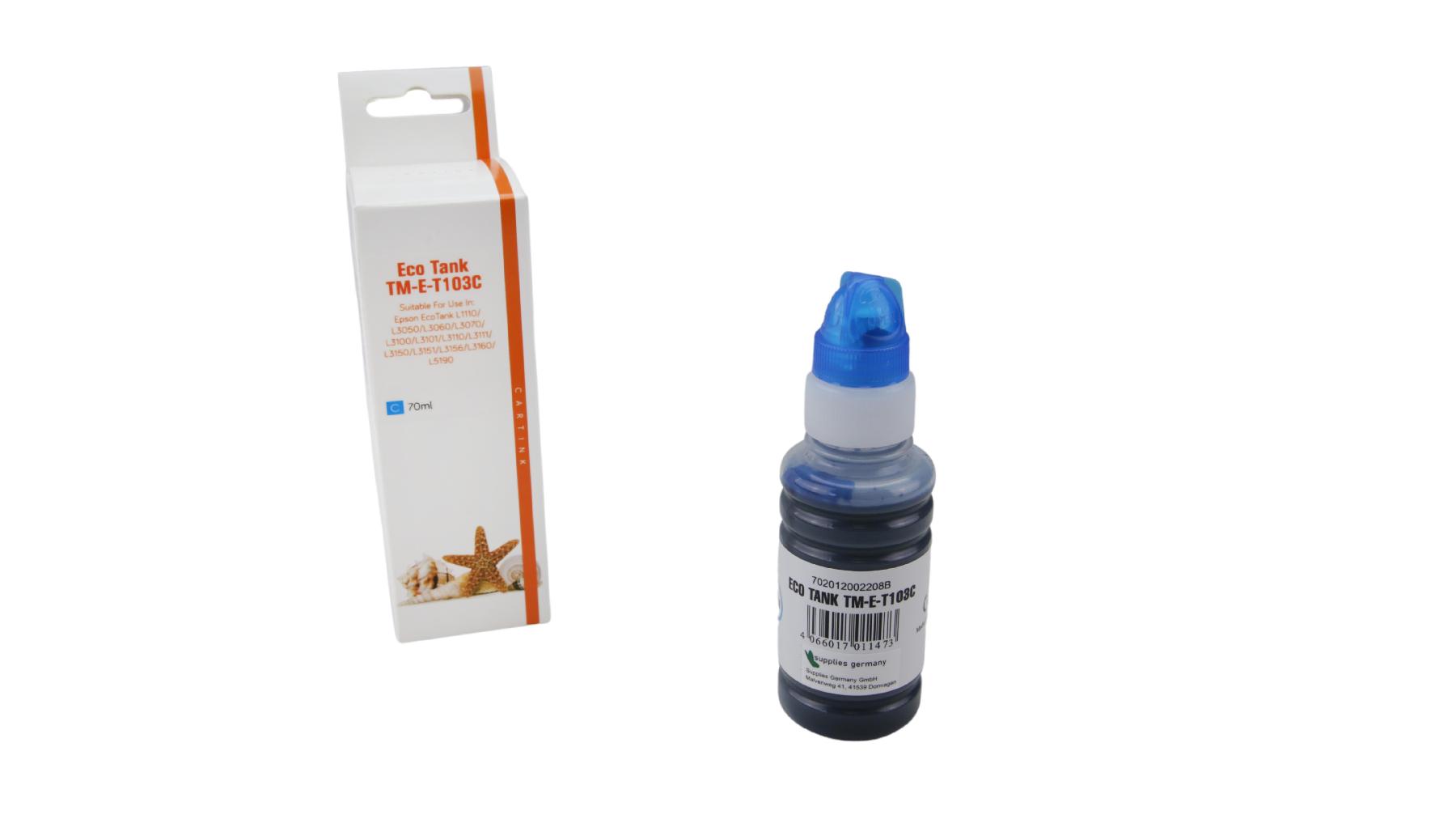 T103C Eco Tank Nachfüllflasche Cyan für Epson / C13T00S24A / 70ml T103C Eco Tank Nachfüllflasche Cyan für Epson / C13T00S24A / 70ml