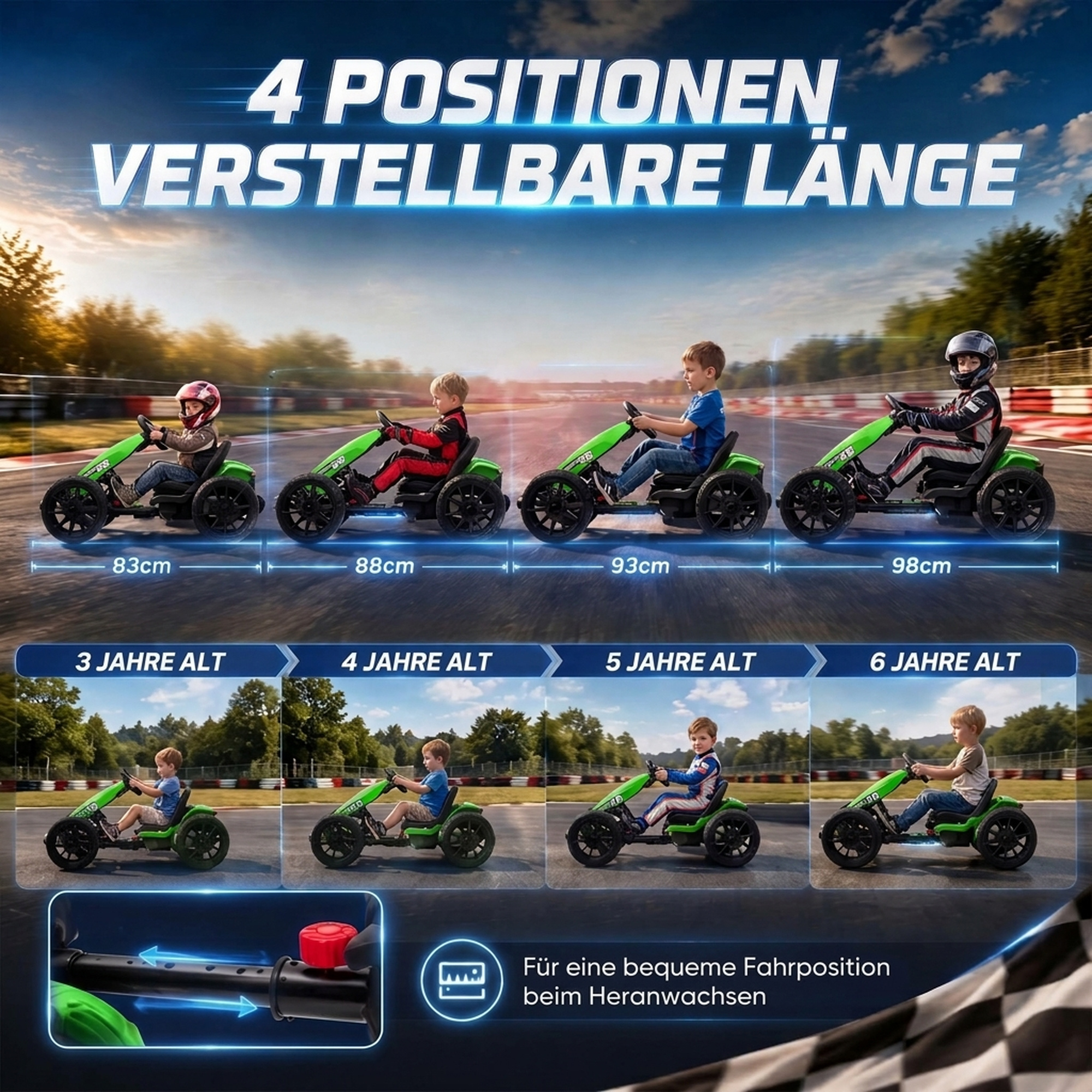 Elektro Go-Kart für Kinder 12V Gokart mit 2 Motoren, 4-fach verstellbarem Sitz Sanftanlauf EVA-Räder LED-Scheinwerfer