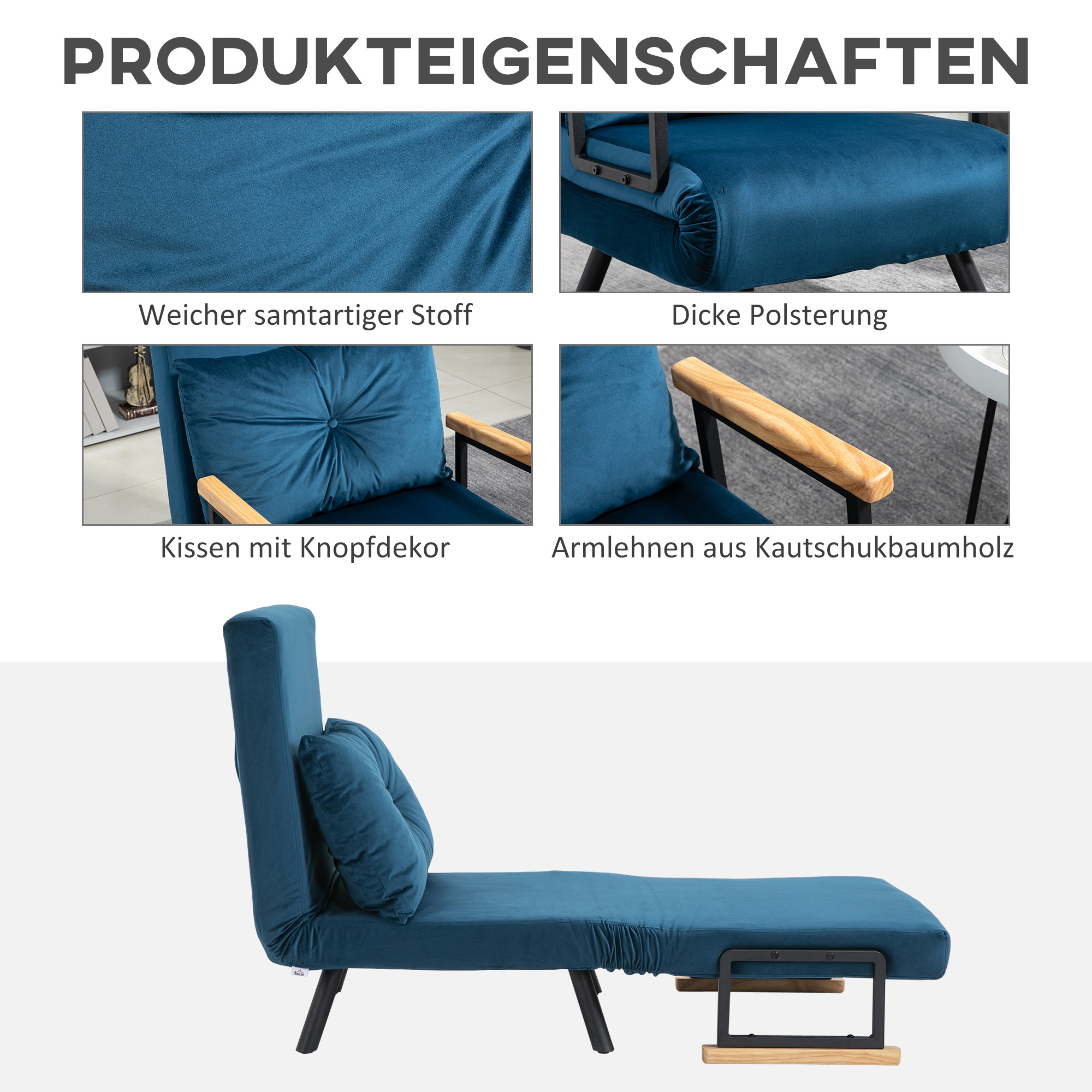 Relaxsessel im Skandidesign, Liegesessel, Lesesessel. ink. Kissen mit Knopfhefung, Schwarz + Natur