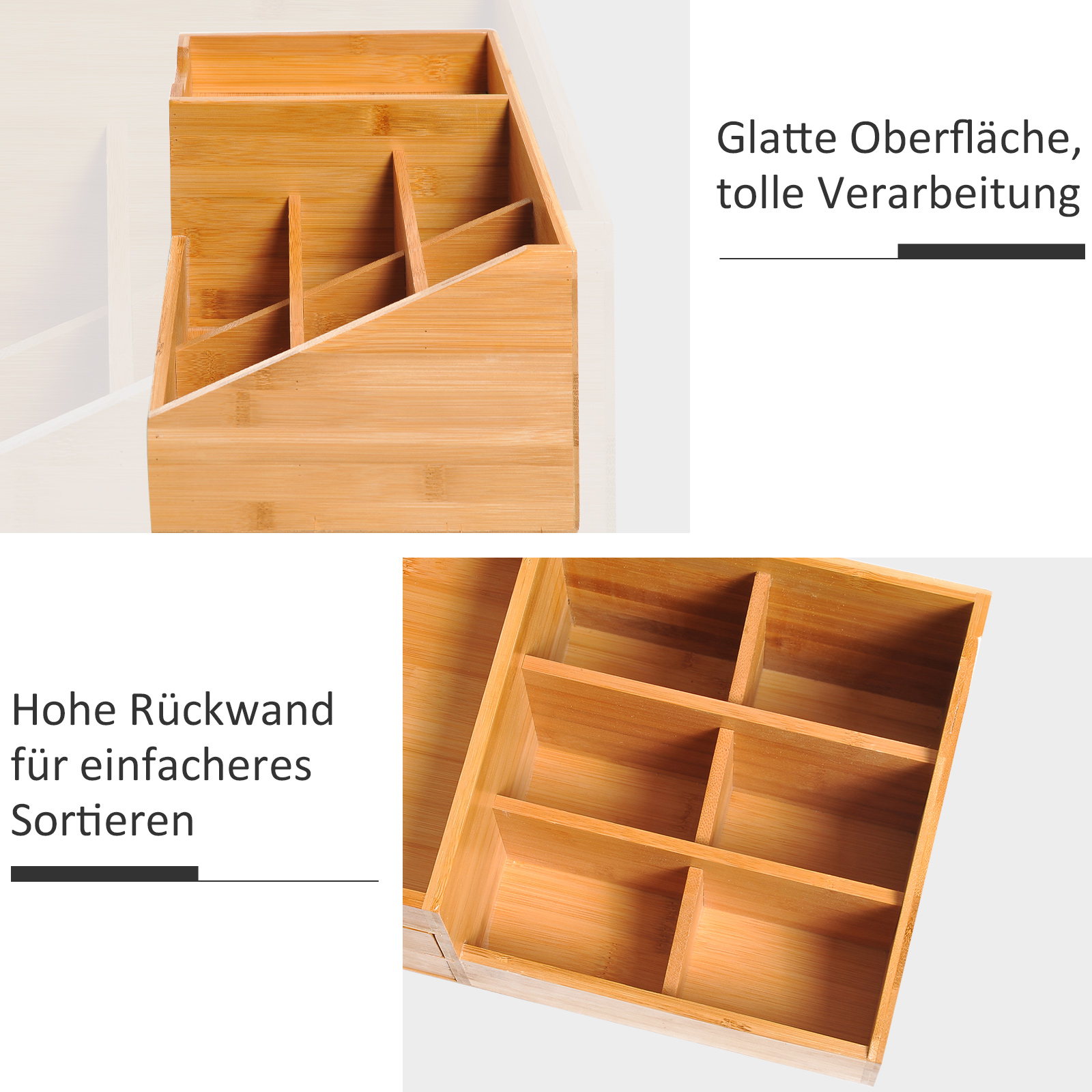 Schreibtischorganizer Aufbewahrungsbox Büro Box Organisation 2 Schubladen Natur L33 x B20,5 x H15,5 cm